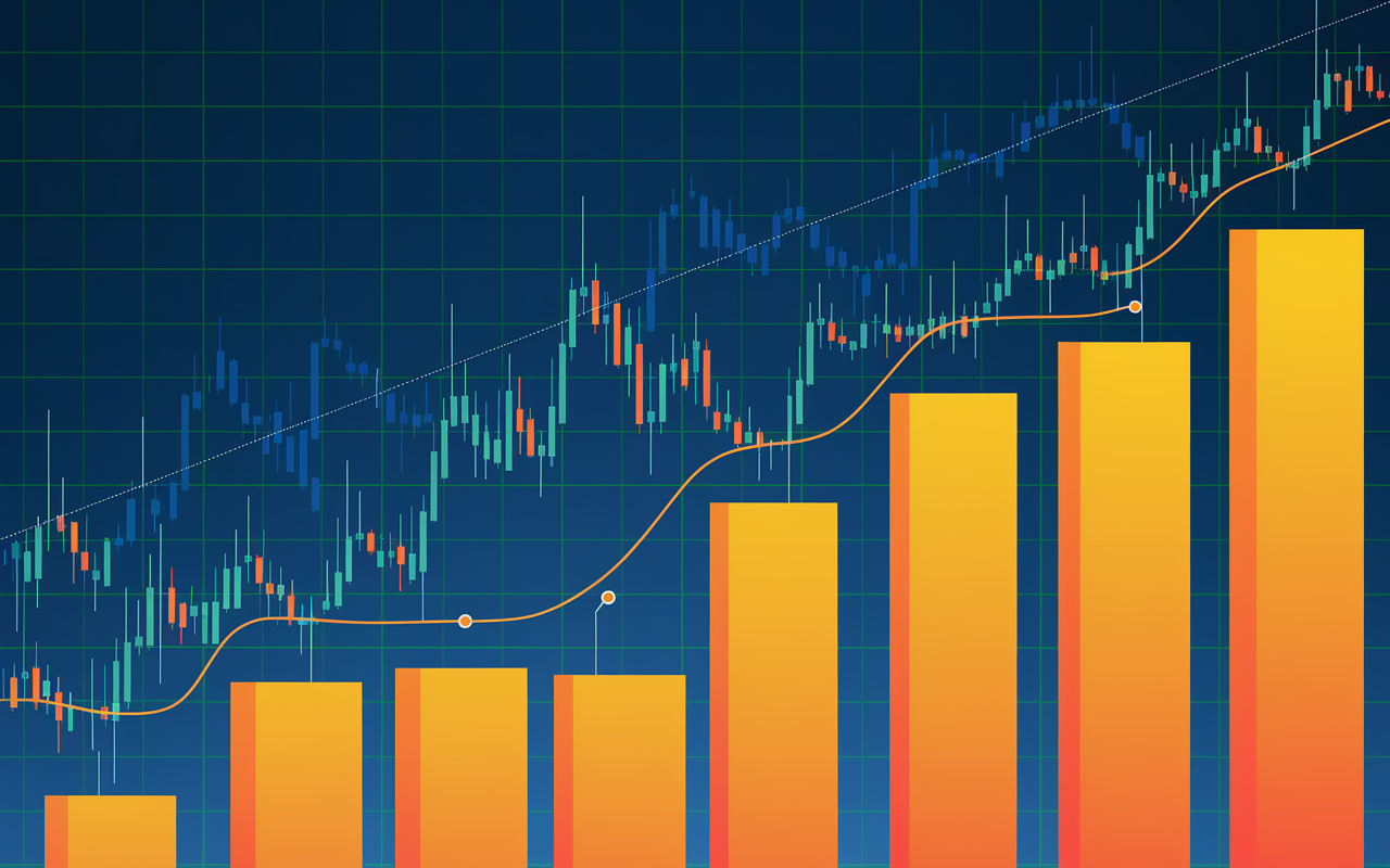 A dynamic chart showcasing market volatility over the decades, highlighting major downturns and recoveries. The background should have a stylized financial theme with stock market graphs and fluctuating lines to represent financial turbulence, evoking emotions of uncertainty and careful planning.