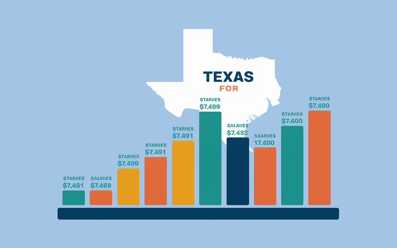 A visually engaging infographic-style depiction showing a comparison chart of physician salaries in Texas versus states like California and New York. The chart features colorful bars representing the highest-paying specialties, with emphasis on notable figures and a state outline of Texas in the background, symbolizing its financial benefits for medical practitioners.