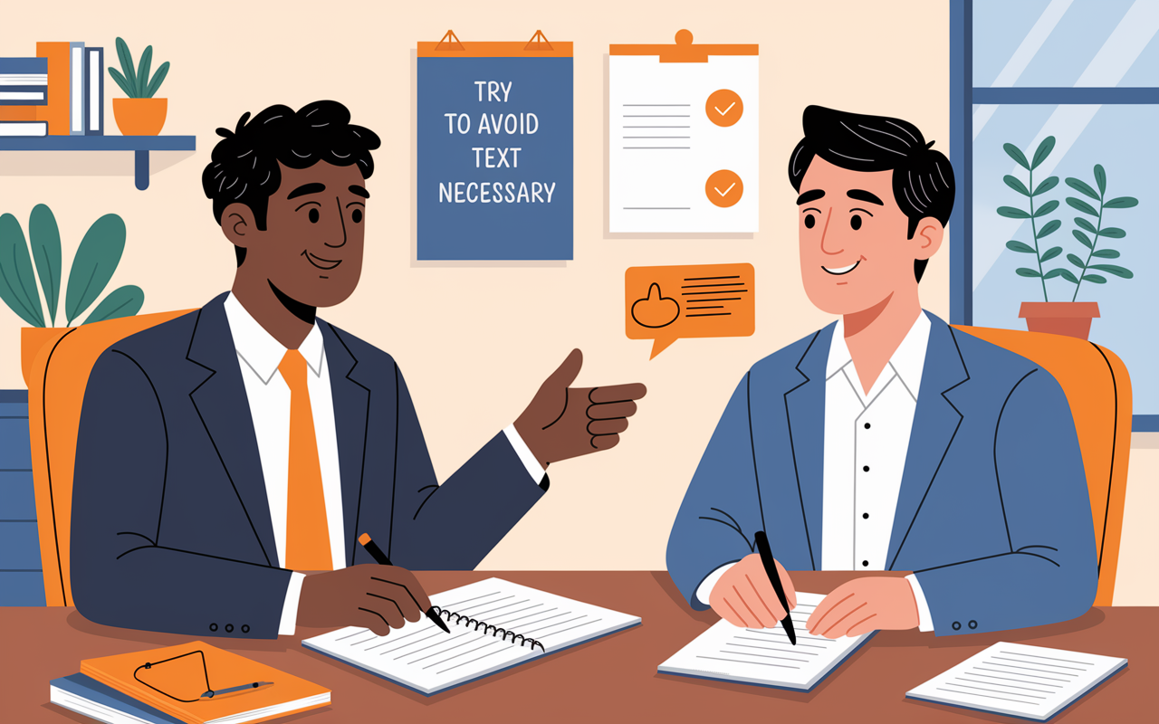 An illustration showing a friendly feedback session between a mock interviewer and interviewee in a bright, inviting office space. The interviewer points at a notebook with notes, while the interviewee listens attentively, showing eagerness to learn and improve. An encouraging vibe with motivational posters on the wall, signifying a growth-oriented discussion.