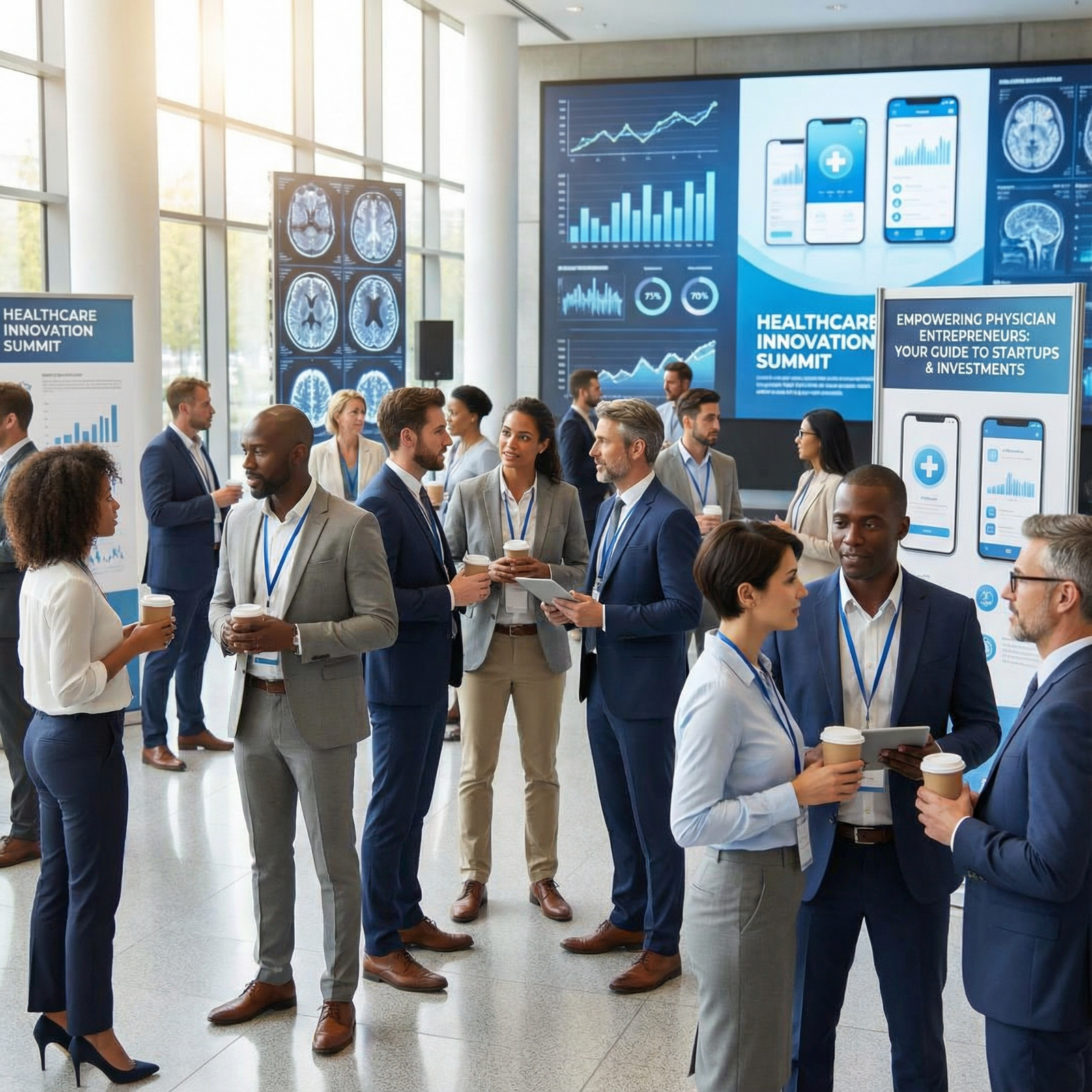 Networking physicians and startup founders at a healthcare innovation event - Healthcare Investment for Empowering Physician