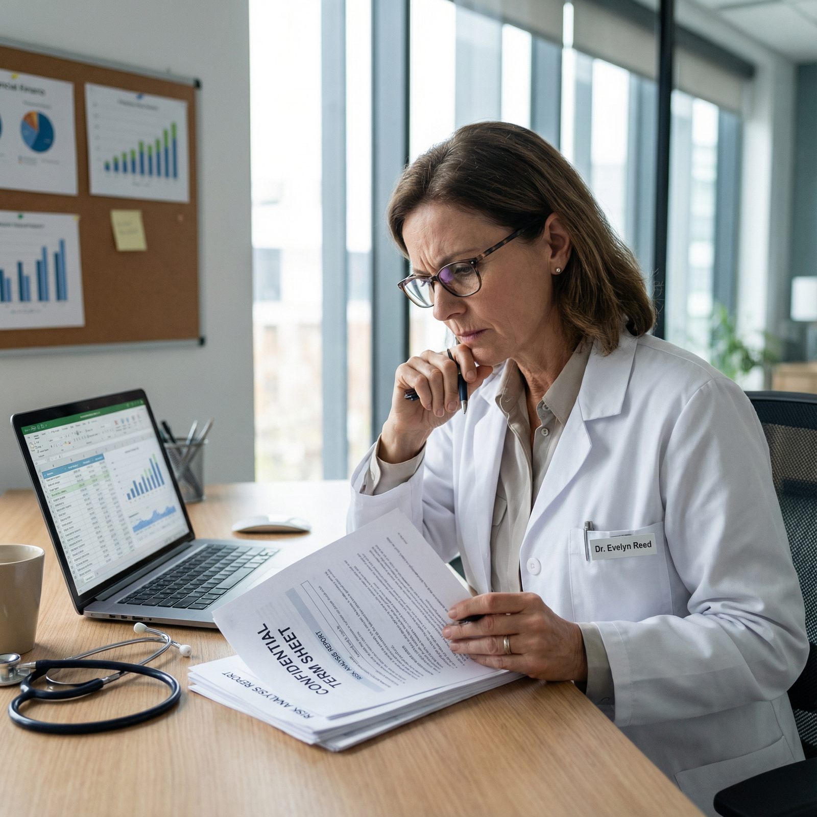 Physician reviewing startup term sheet and risk factors - Healthcare Investment for Empowering Physician Entrepreneurs: Your