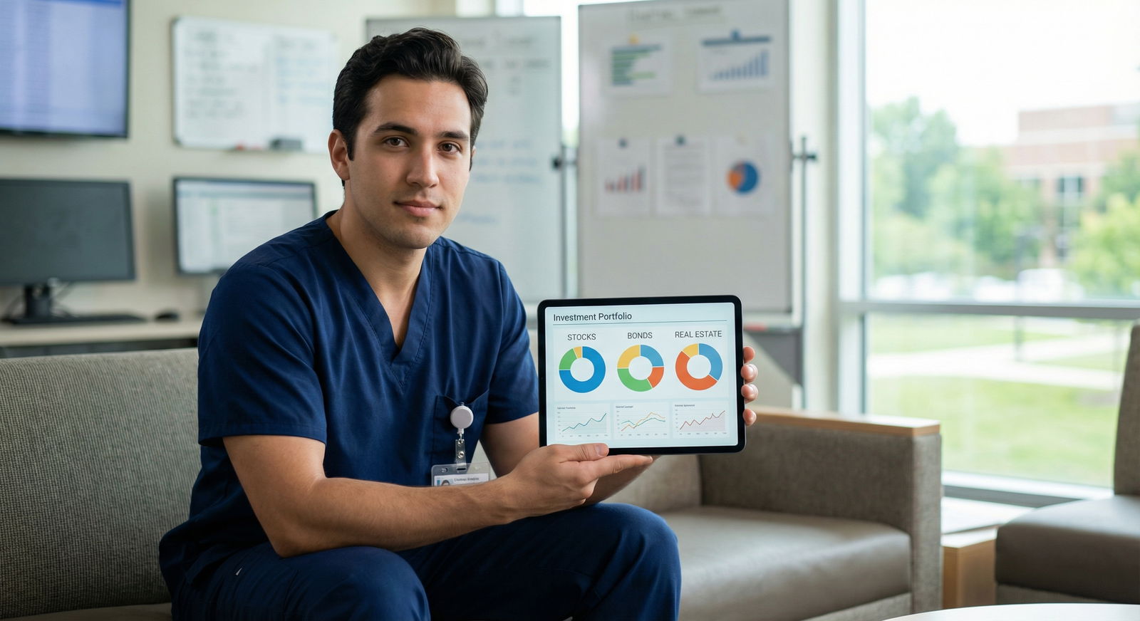 Doctor evaluating diversified investment portfolio on digital tablet - Investment Planning for Essential Investment Strategie