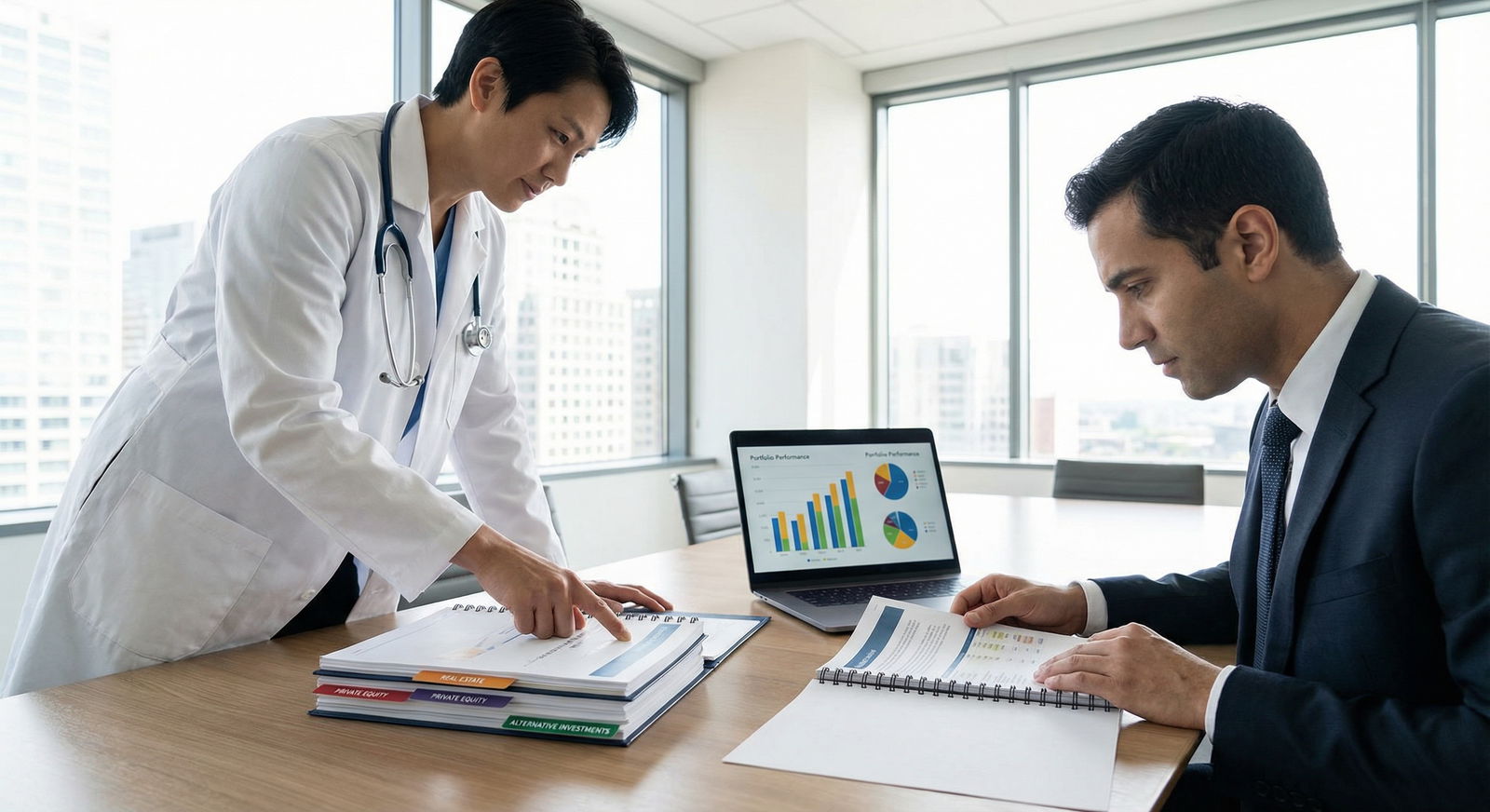 Physician consulting with a financial advisor about alternative investments - Alternative Investments for Empower Your Wealth