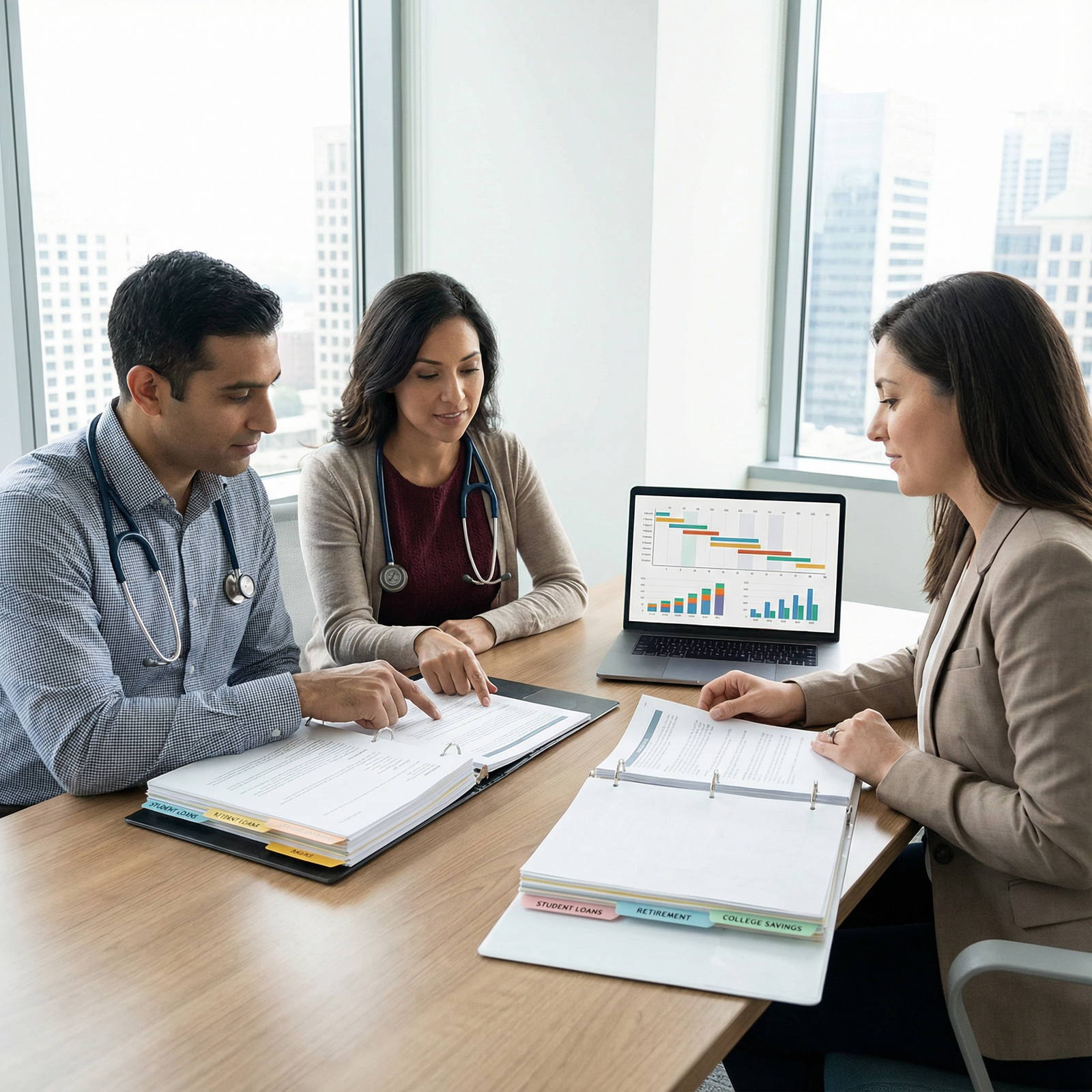 Physician couple setting financial goals with planner - investment strategies for Smart Investment Strategies for Physicians: