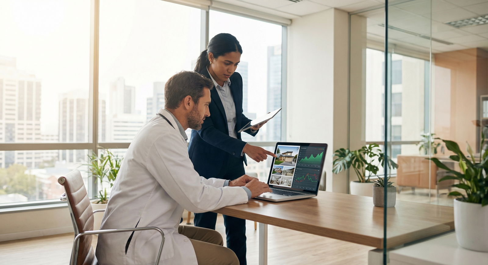 Doctor reviewing stock and real estate portfolio - Real Estate for Investing for Doctors: Real Estate vs. Stocks Explained