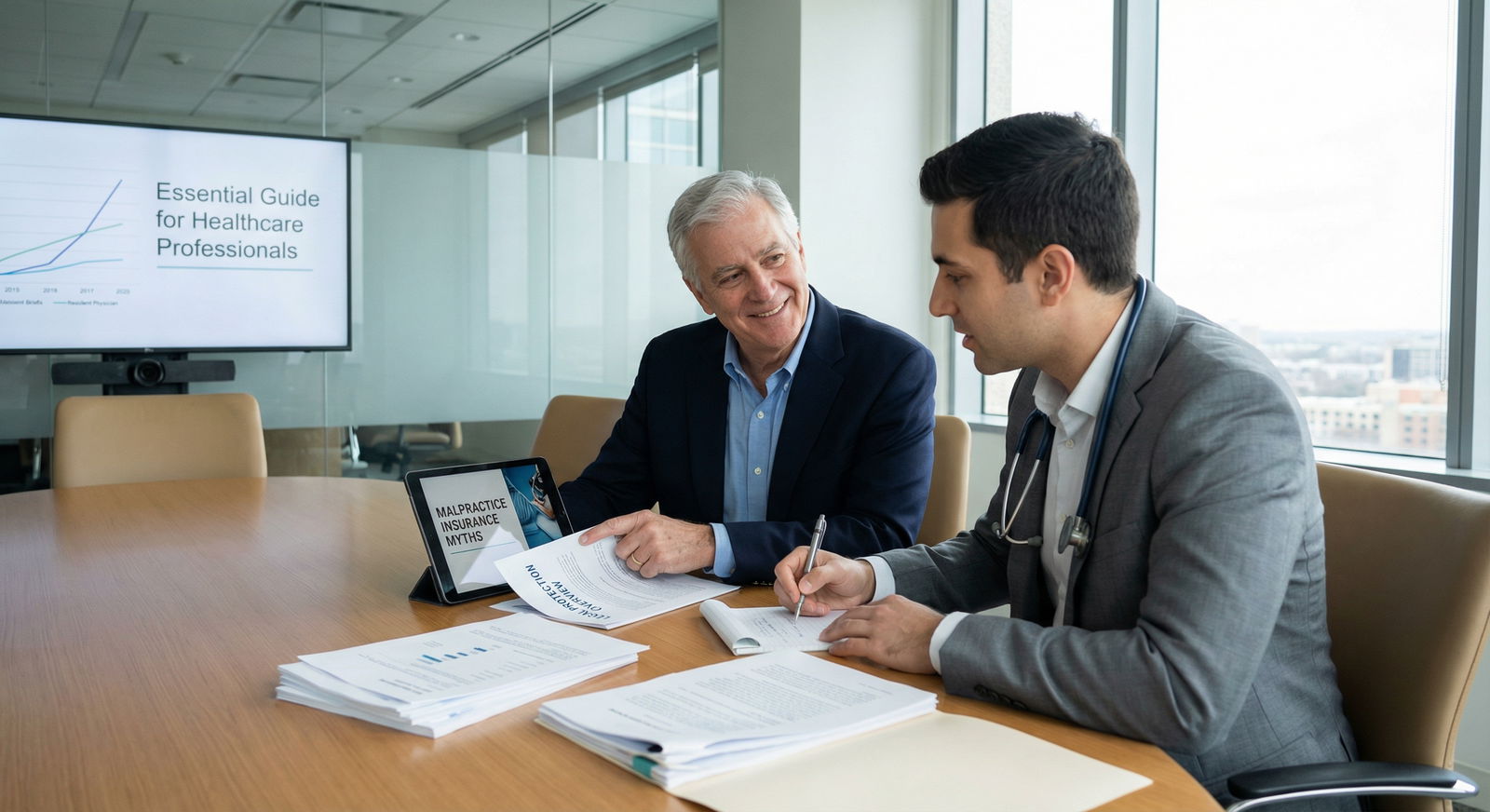 Resident physician discussing malpractice coverage with mentor - Malpractice Insurance for Malpractice Insurance Myths: Essen
