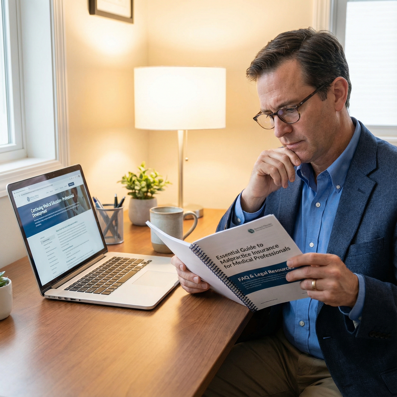 Physician reading malpractice insurance FAQ and legal resources - Malpractice Insurance for Essential Guide to Malpractice In