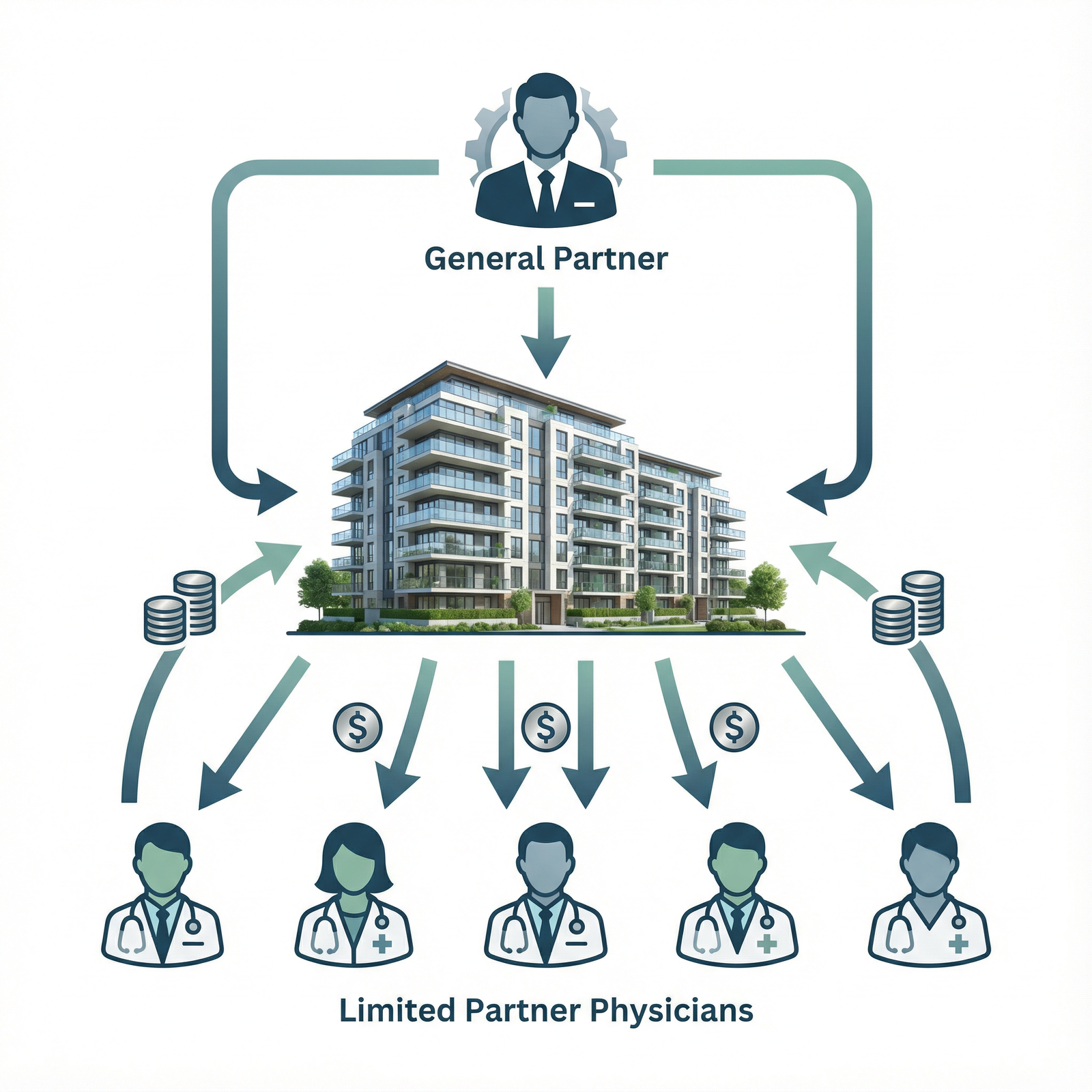 Diagram of real estate syndication structure for physician investors - Real Estate Syndication for Unlocking Passive Income: