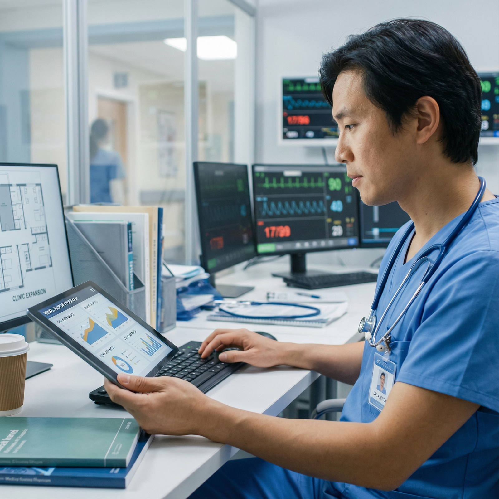 Physician balancing clinical work and real estate portfolio review - Real Estate Investment for Unlocking Wealth: Real Estate