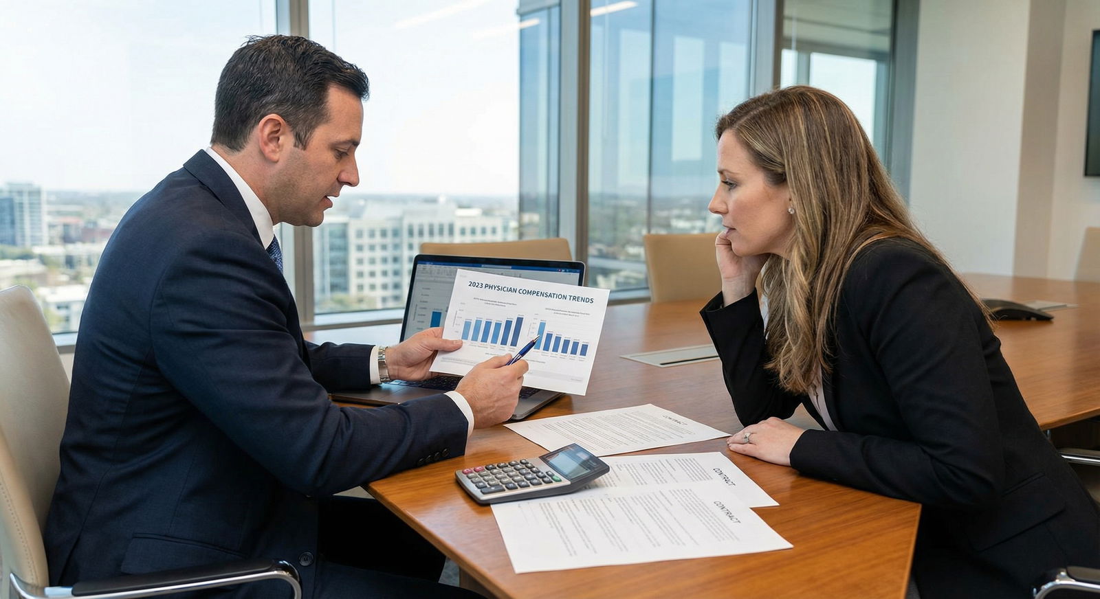 Physician negotiating a contract and reviewing compensation details Physician negotiating a contract and reviewing compensation details - Physician Salaries for 2023 Insights on Physician Salar