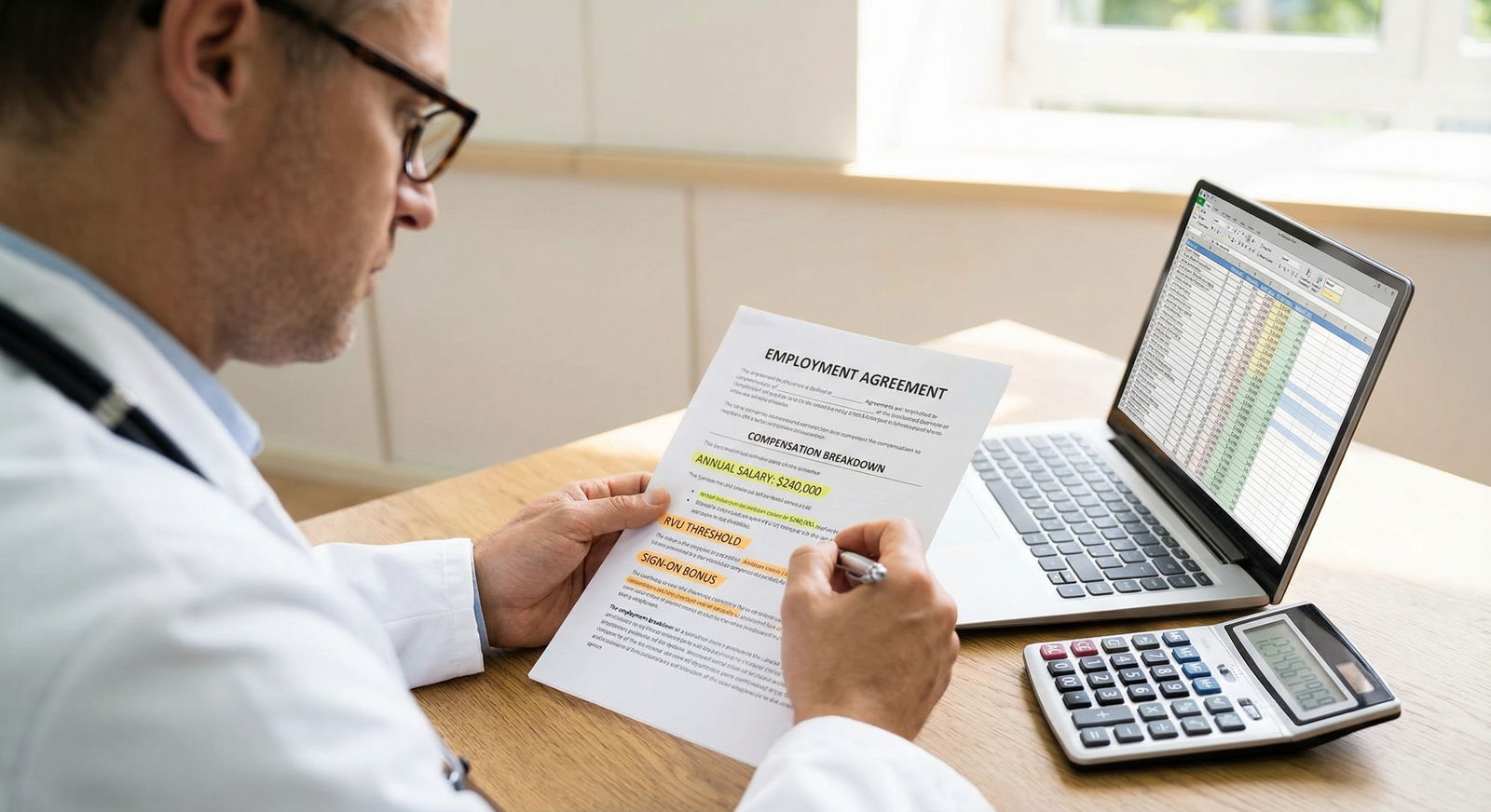 Physician reviewing contract and compensation details Physician reviewing contract and compensation details - Physician Salaries for Essential Insights Into Physician Salaries: Ke