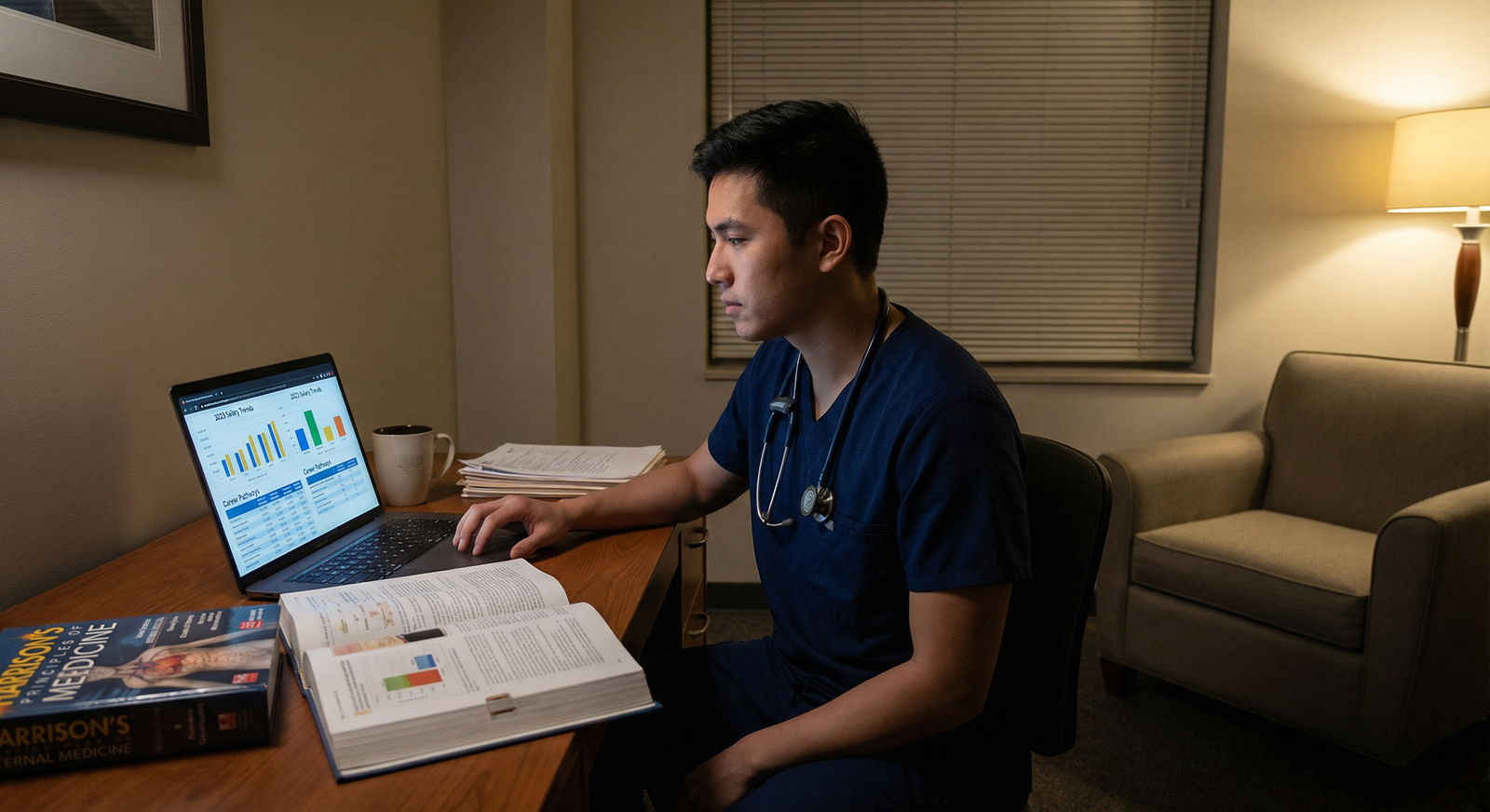 Medical resident reviewing salary and career planning resources Medical resident reviewing salary and career planning resources - Medical Specialties for Explore 2023's Top 10 Highest Payin