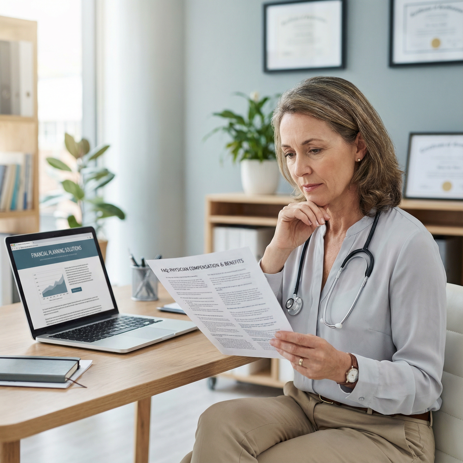 Physician reviewing FAQ on compensation and benefits - physician compensation for Maximizing Physician Compensation: The Powe