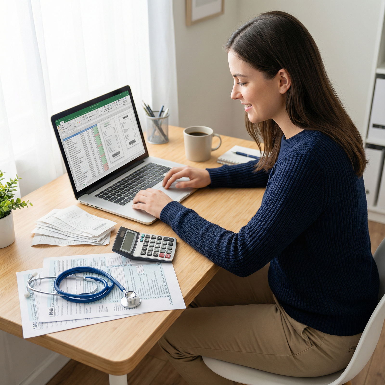 Physician calculating business deductions at home office - Physician Finance for Mastering Physician Finance: Essential Tax P