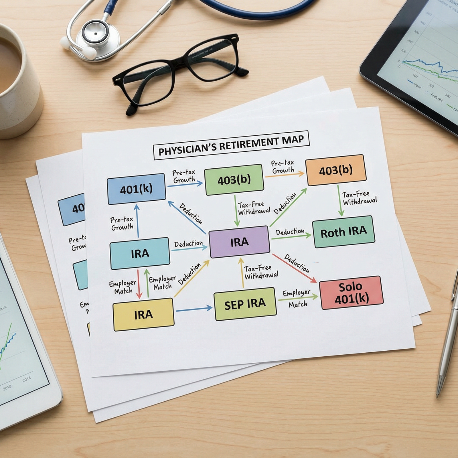 Flowchart of different retirement account types for physicians - Retirement Planning for A Physician's Guide to Retirement Pl