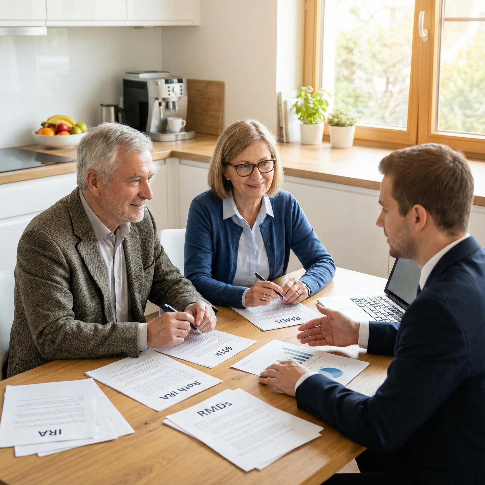 Senior physician couple reviewing retirement withdrawal and tax strategy - Retirement Planning for A Physician's Guide to Ret