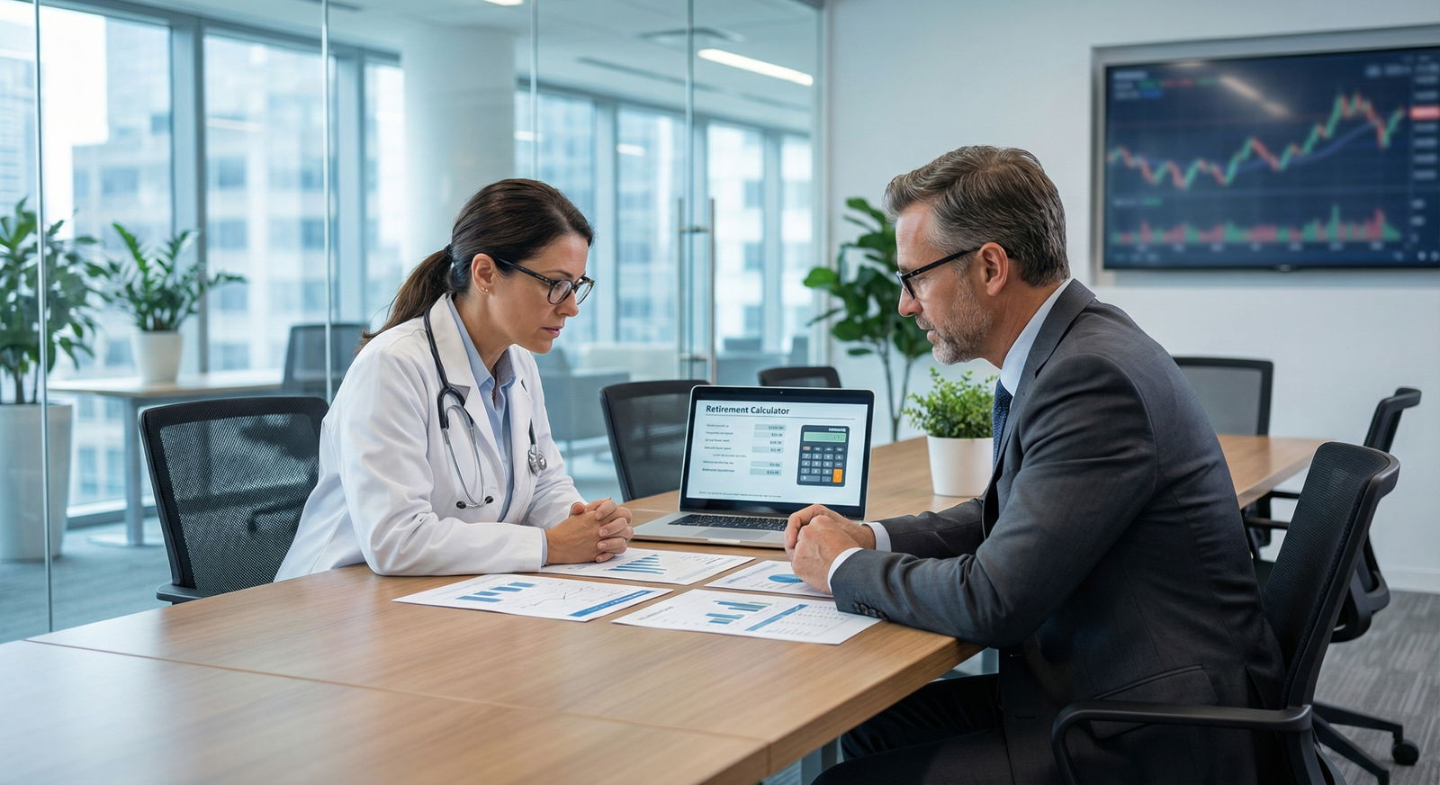 Physician meeting with a financial planner to discuss retirement and tax-advantaged savings - Tax Planning for Maximize Your