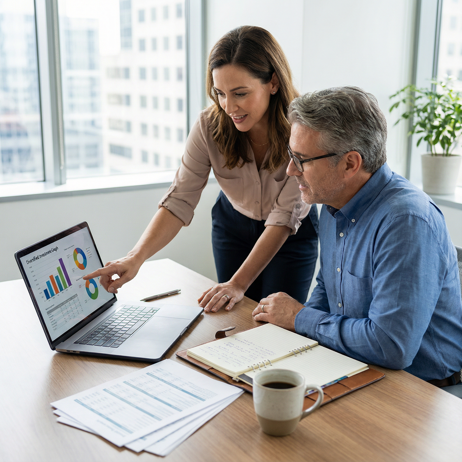Financial advisor discussing retirement investment strategy with client Financial advisor discussing retirement investment strategy with client - Financial Independence for Master Financial Indepen
