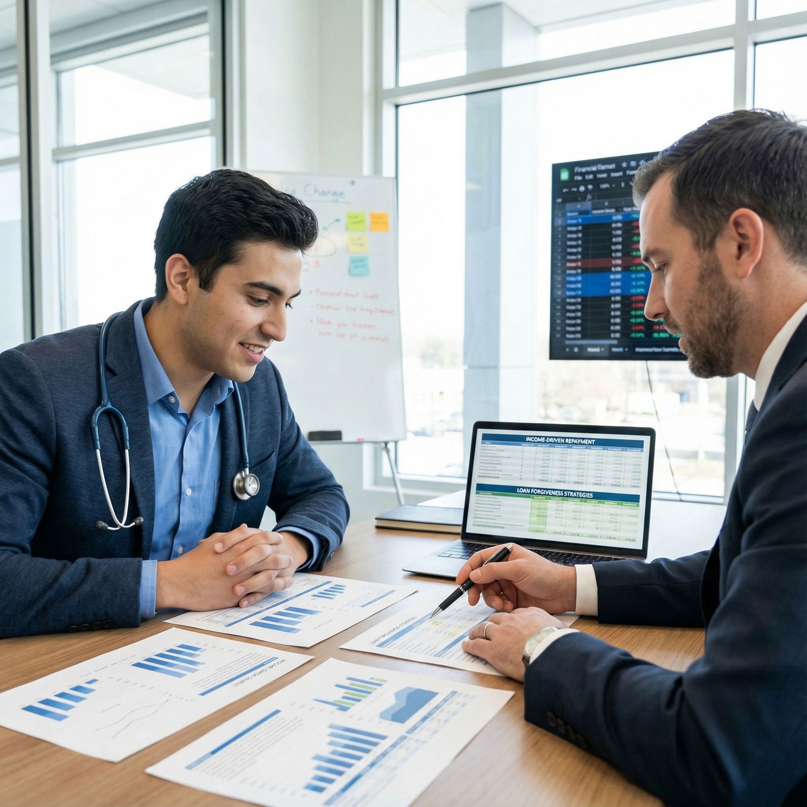 Medical graduate meeting with financial advisor about loan repayment strategies - Student Loans for Maximize Your Financial F