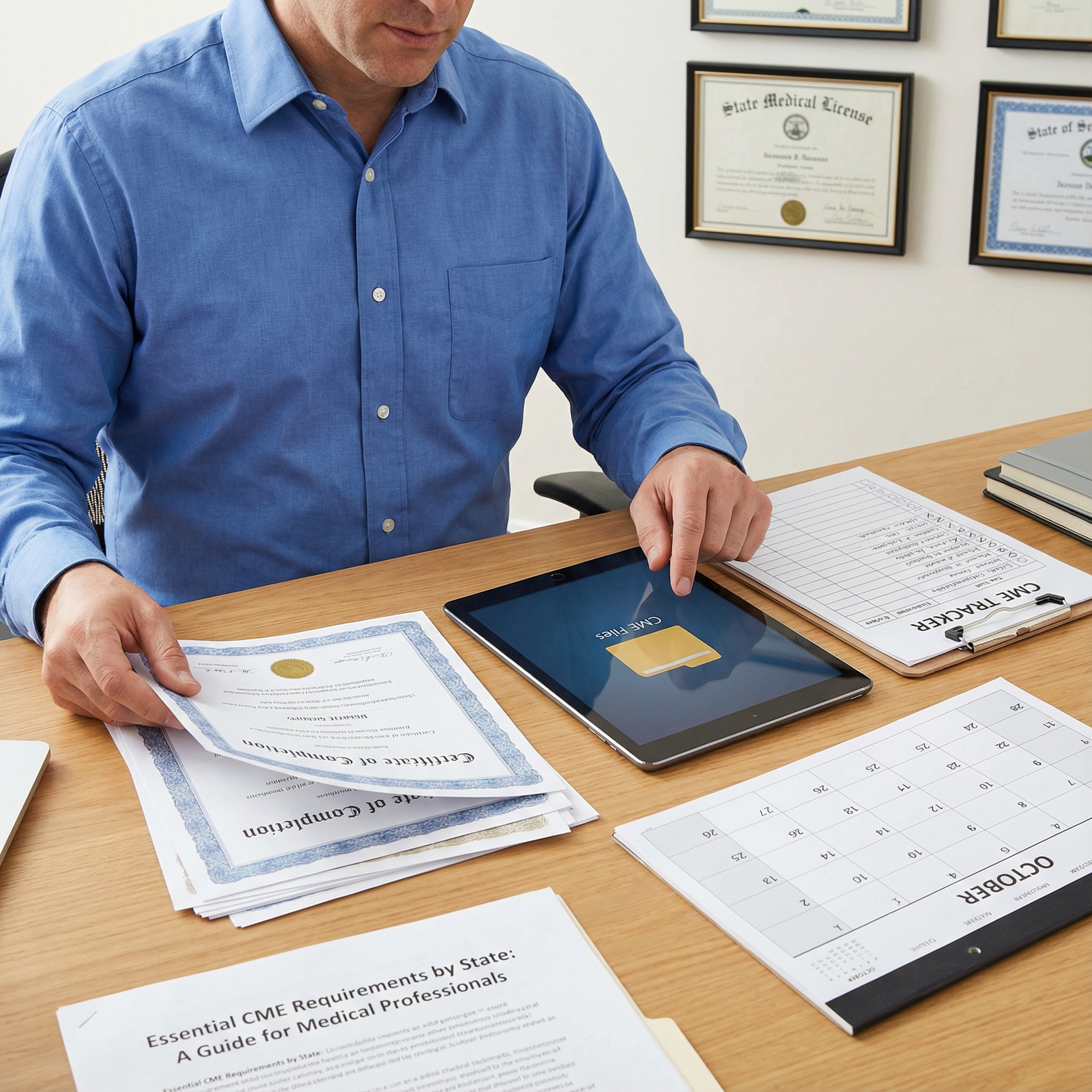 Physician organizing CME documentation - CME Requirements for Essential CME Requirements by State: A Guide for Medical Profes