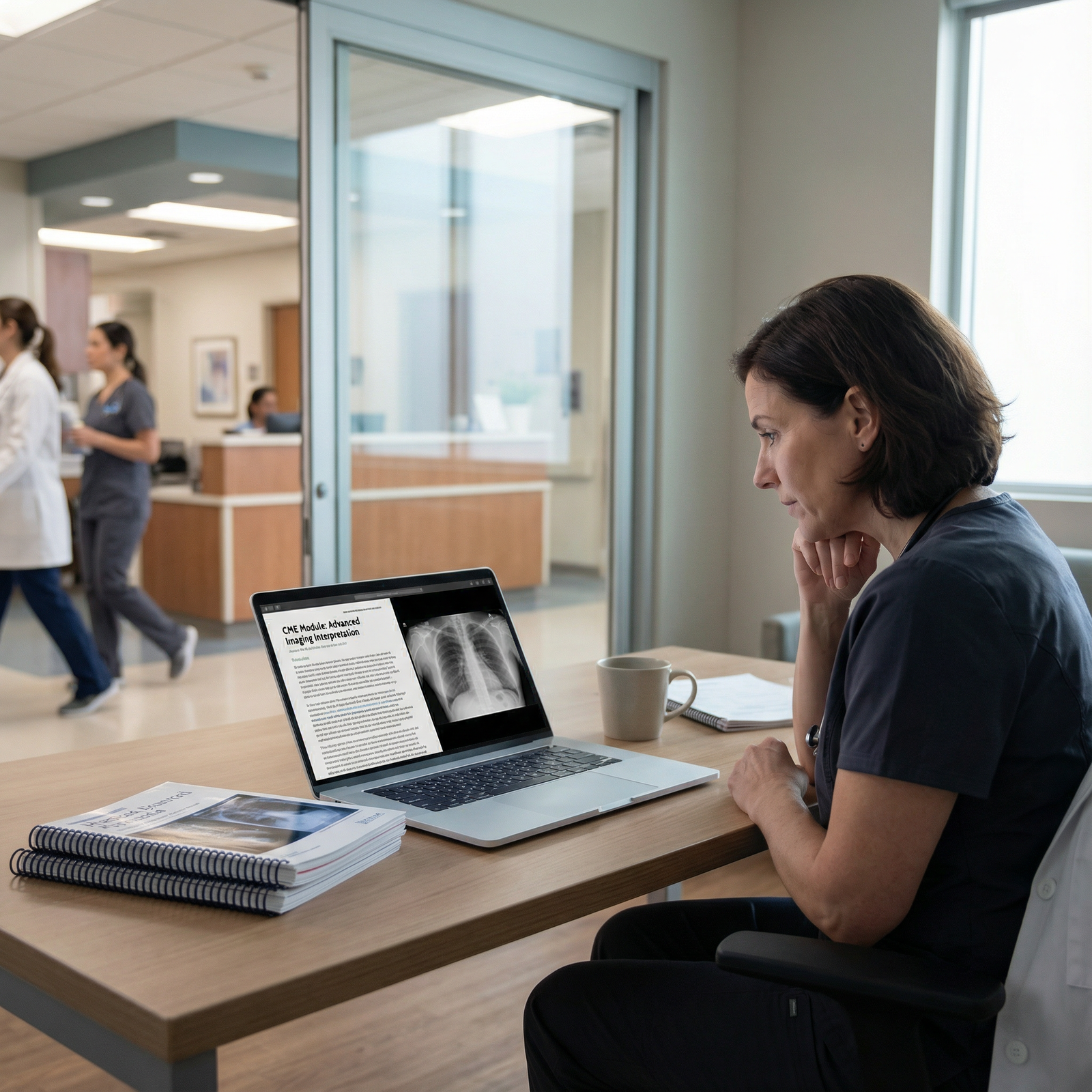Physician participating in online CME learning on a laptop - Continuing Medical Education for Why Continuing Medical Educatio