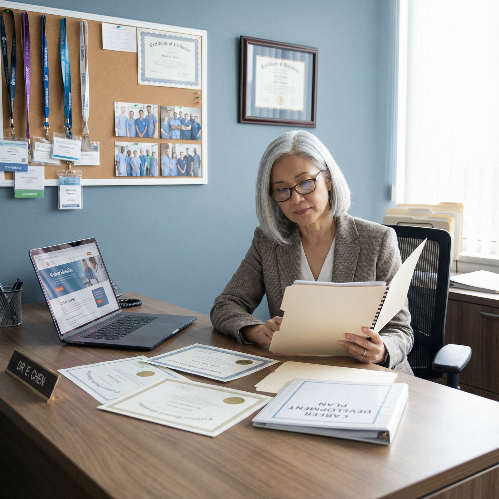 Doctor reviewing CME portfolio and planning career development - Continuous Medical Education for Unleash Potential: Success