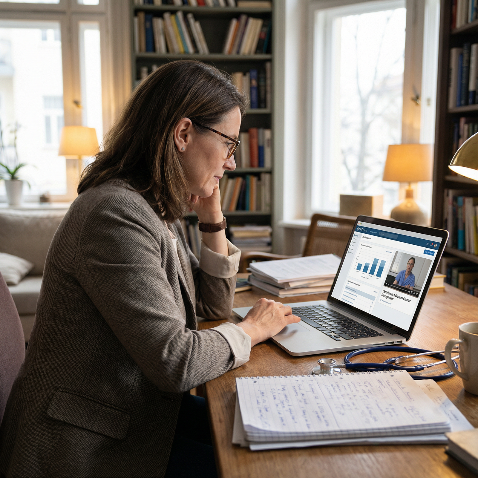 Physician completing online CME modules on a laptop - Continuing Medical Education for Mastering CME Requirements: Essential