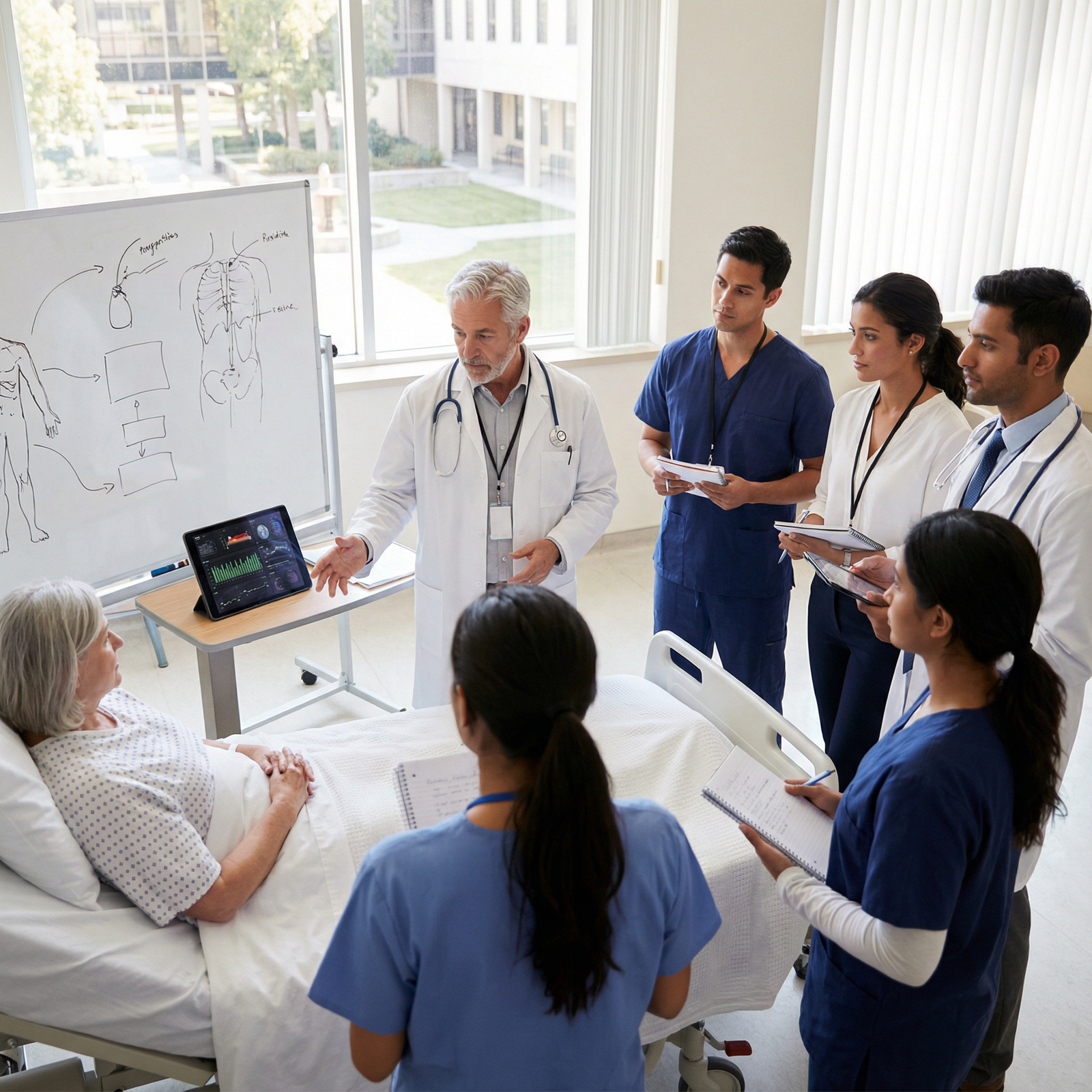 Medical professor teaching residents in a modern academic hospital - Medical Education for Unlocking Success in Medical Acade