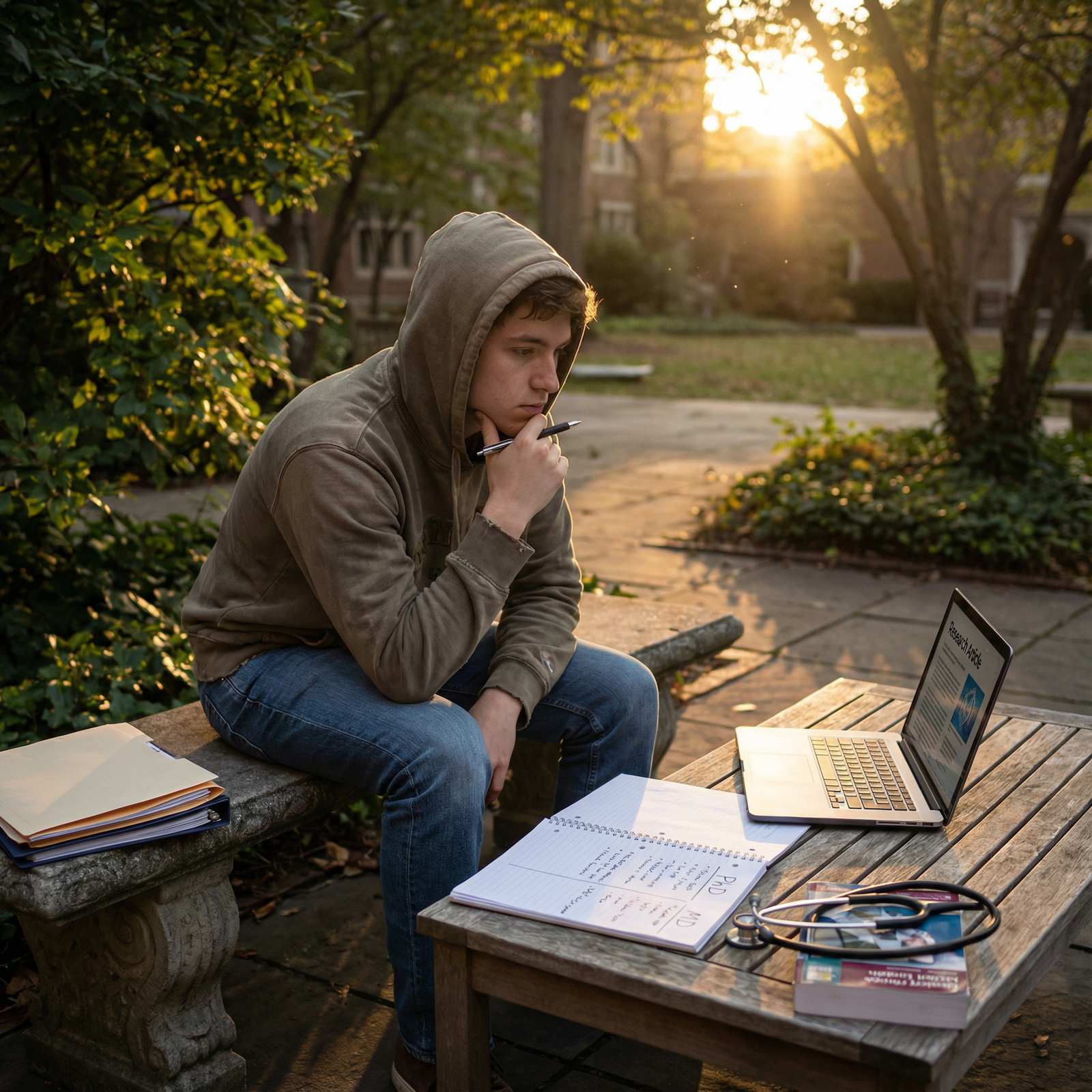 Student reflecting on PhD vs MD career choice - PhD for PhD vs. MD: A Comprehensive Guide to Your Healthcare Career Decision