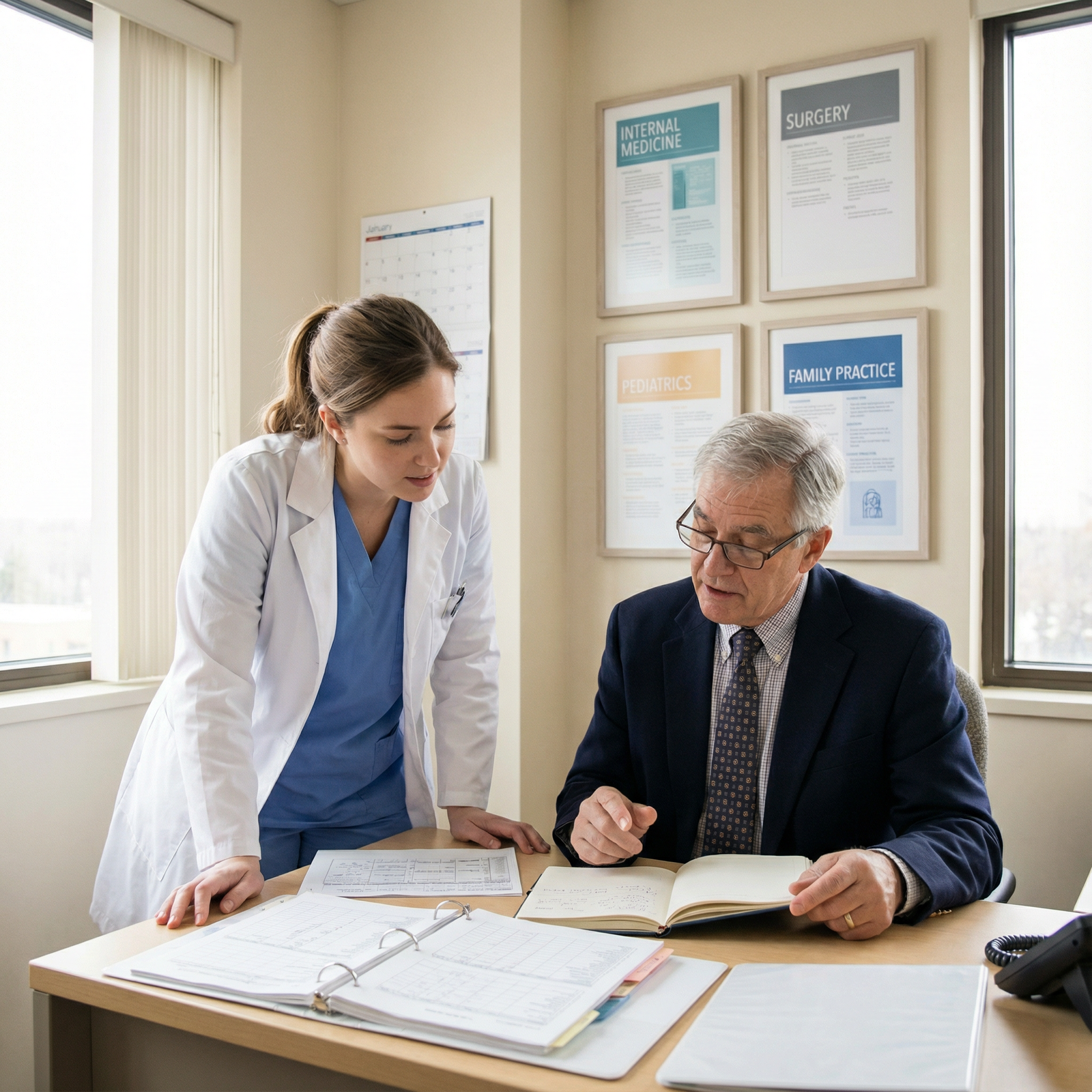 Medical resident reflecting on specialty options with mentor Medical resident reflecting on specialty options with mentor - Residency Programs for How Residency Programs Shape Your Speci