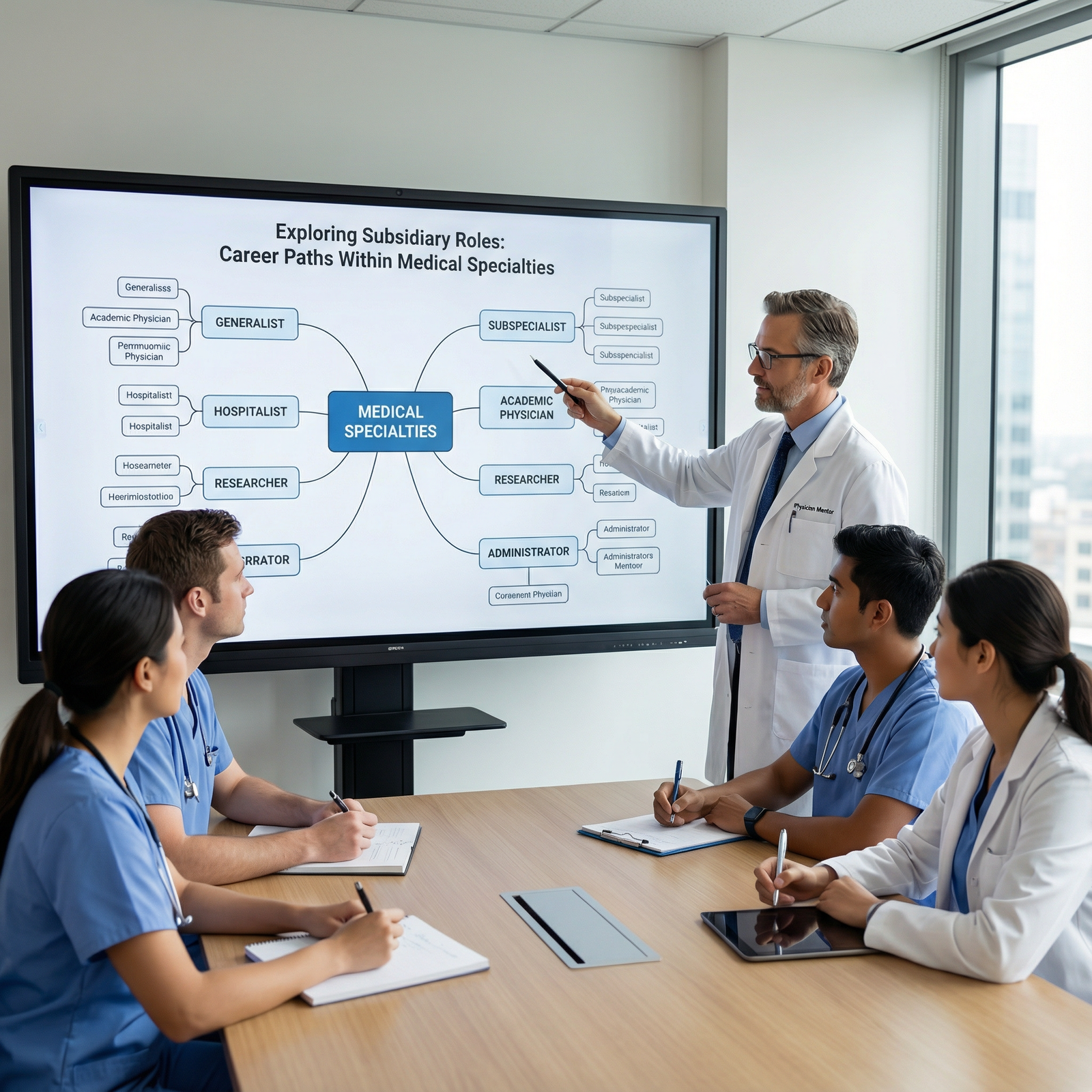 Diagram of career paths and roles within different medical specialties - medical specialties for Exploring Subsidiary Roles: