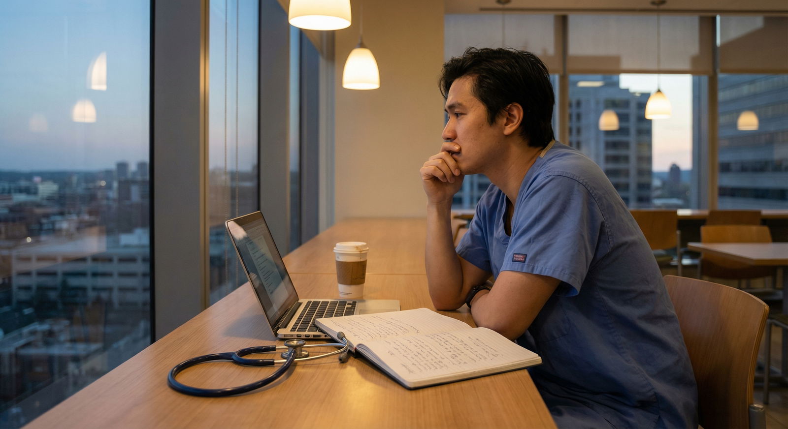 Medical student practicing self-reflection after clinical shift Medical student practicing self-reflection after clinical shift - Medical Education for Elevate Your Clinical Rotation Perfor