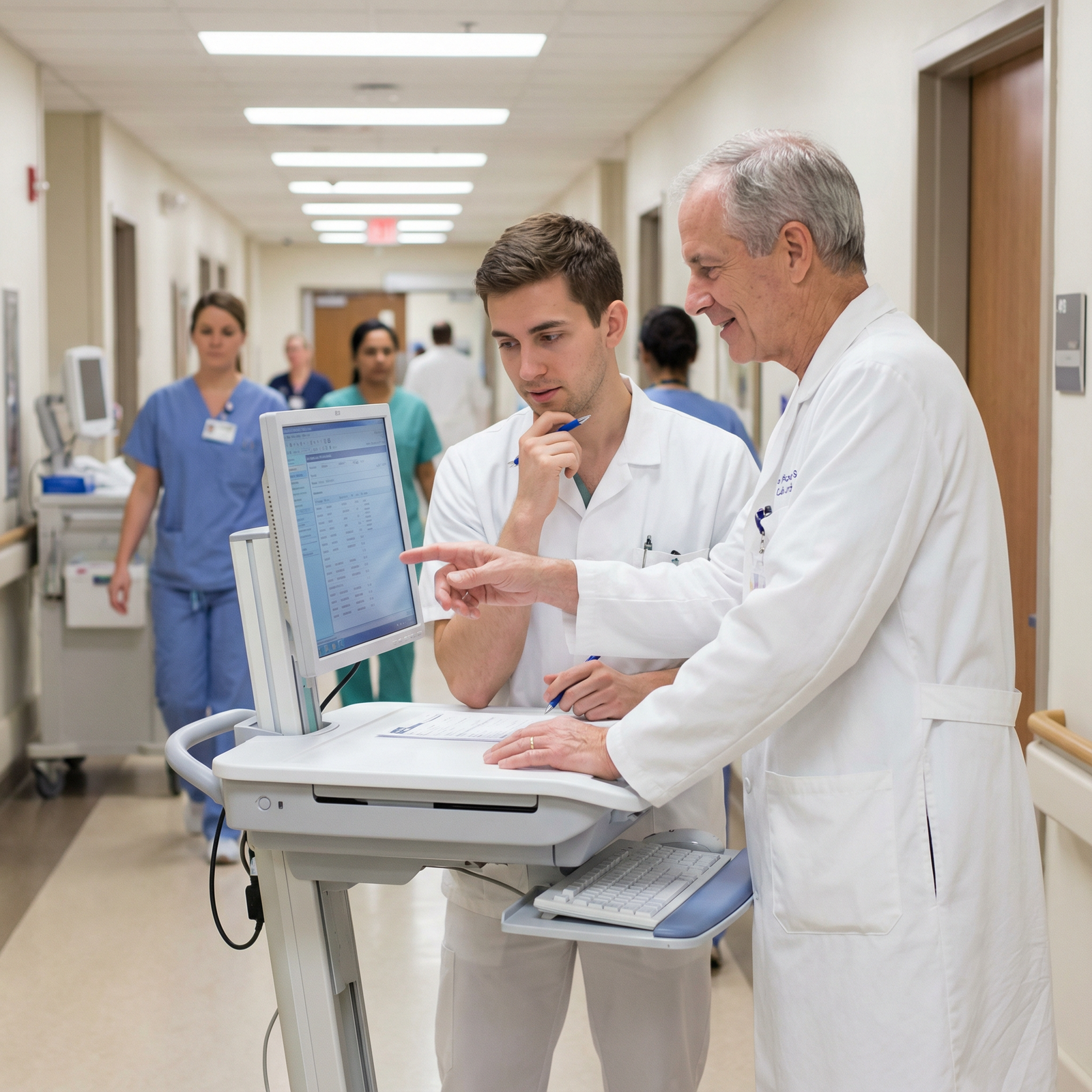 Medical student discussing patient case with attending physician Medical student discussing patient case with attending physician - Medical Education for Mastering Rapport with Attendings: Y