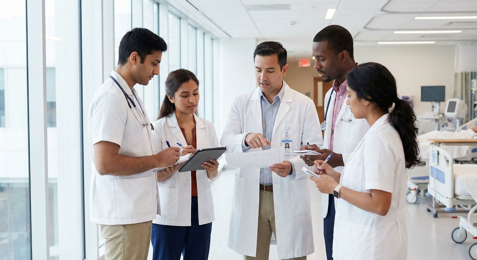 Medical students collaborating during a hospital rotation Medical students collaborating during a hospital rotation - Clinical Rotations for Navigating Clinical Rotations: Coping Stra