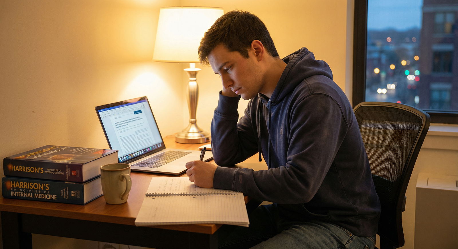 Medical student journaling and reflecting after a hospital shift Medical student journaling and reflecting after a hospital shift - Clinical Rotations for Navigating Clinical Rotations: Copi