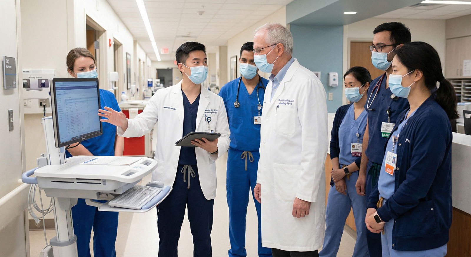 Medical student communicating with an attending and team during ward rounds Medical student communicating with an attending and team during ward rounds - Clinical Rotations for Mastering Clinical Rotat