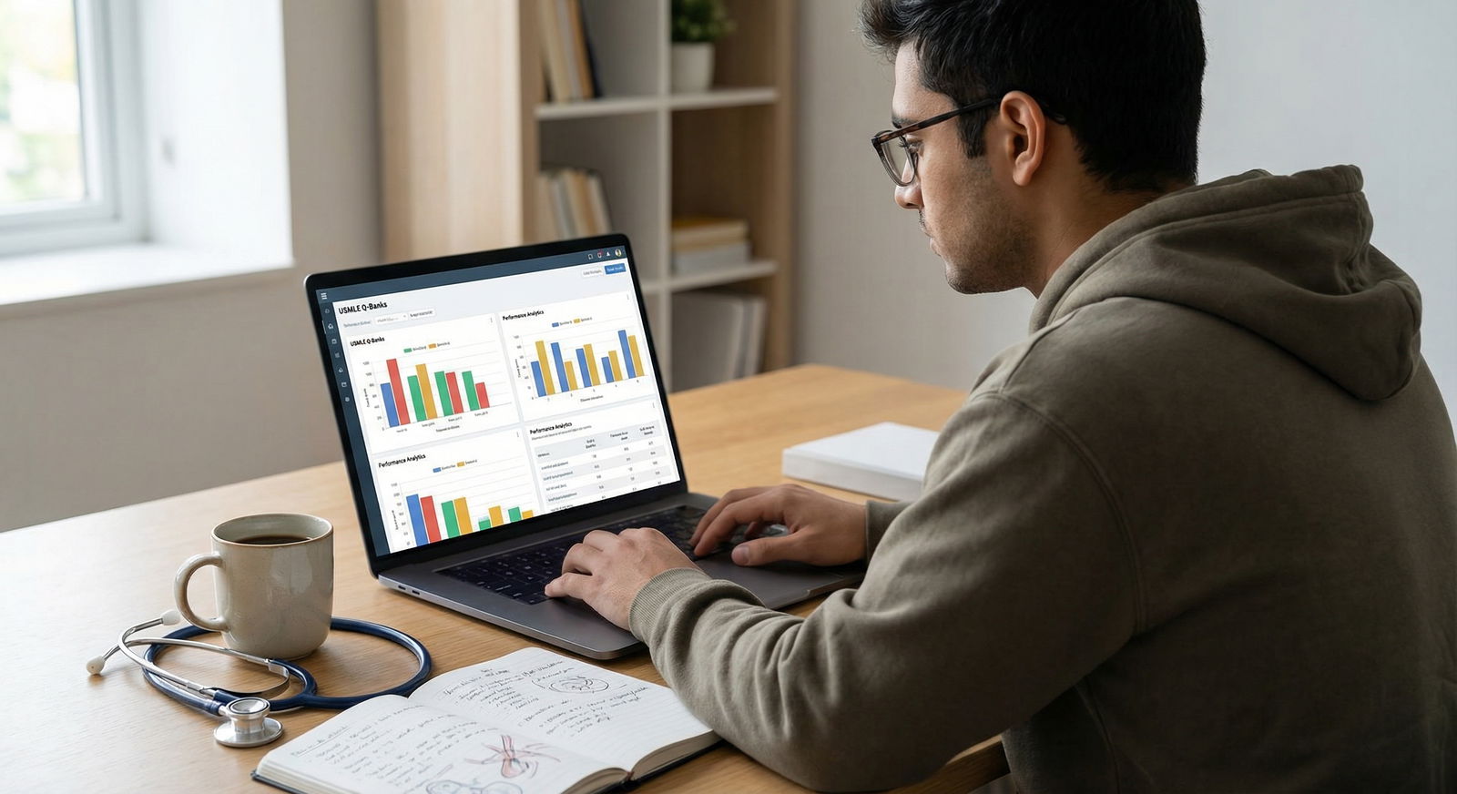 Comparison of major medical exam Q-bank platforms on a laptop screen - Q-banks for Top Reviewed Q-Banks for USMLE Exam Succes