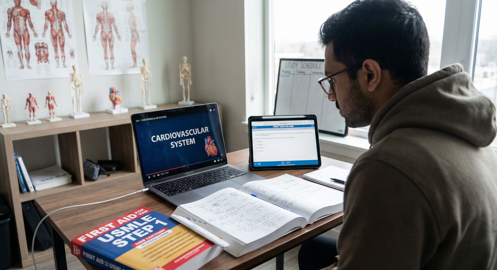 Medical student watching online lecture and using tablet for question bank - Medical Exams for Ultimate Resource Checklist fo