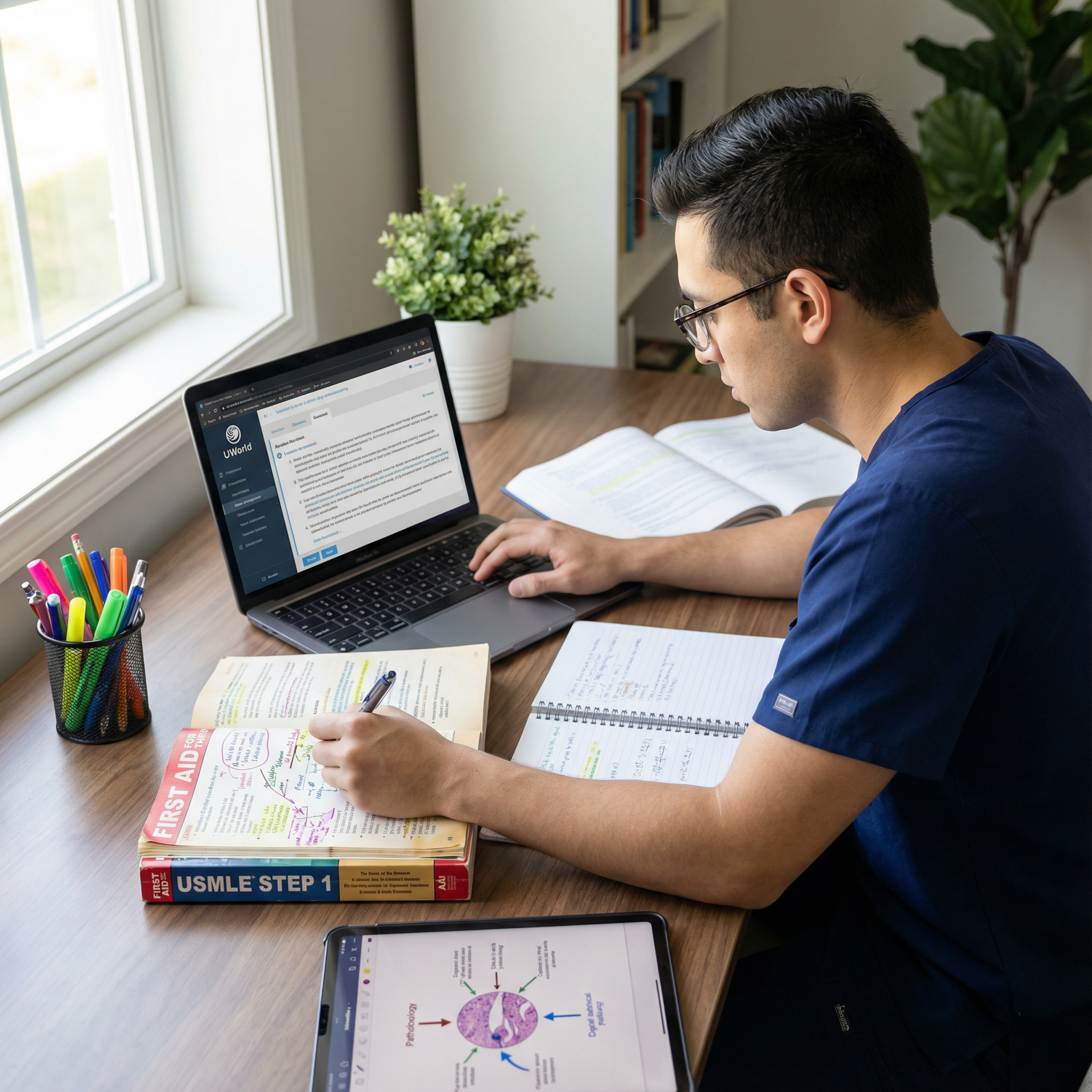 Medical student reviewing UWorld and First Aid together - Medical Study Guides for Transform Your USMLE Prep: 5 Essential Stu