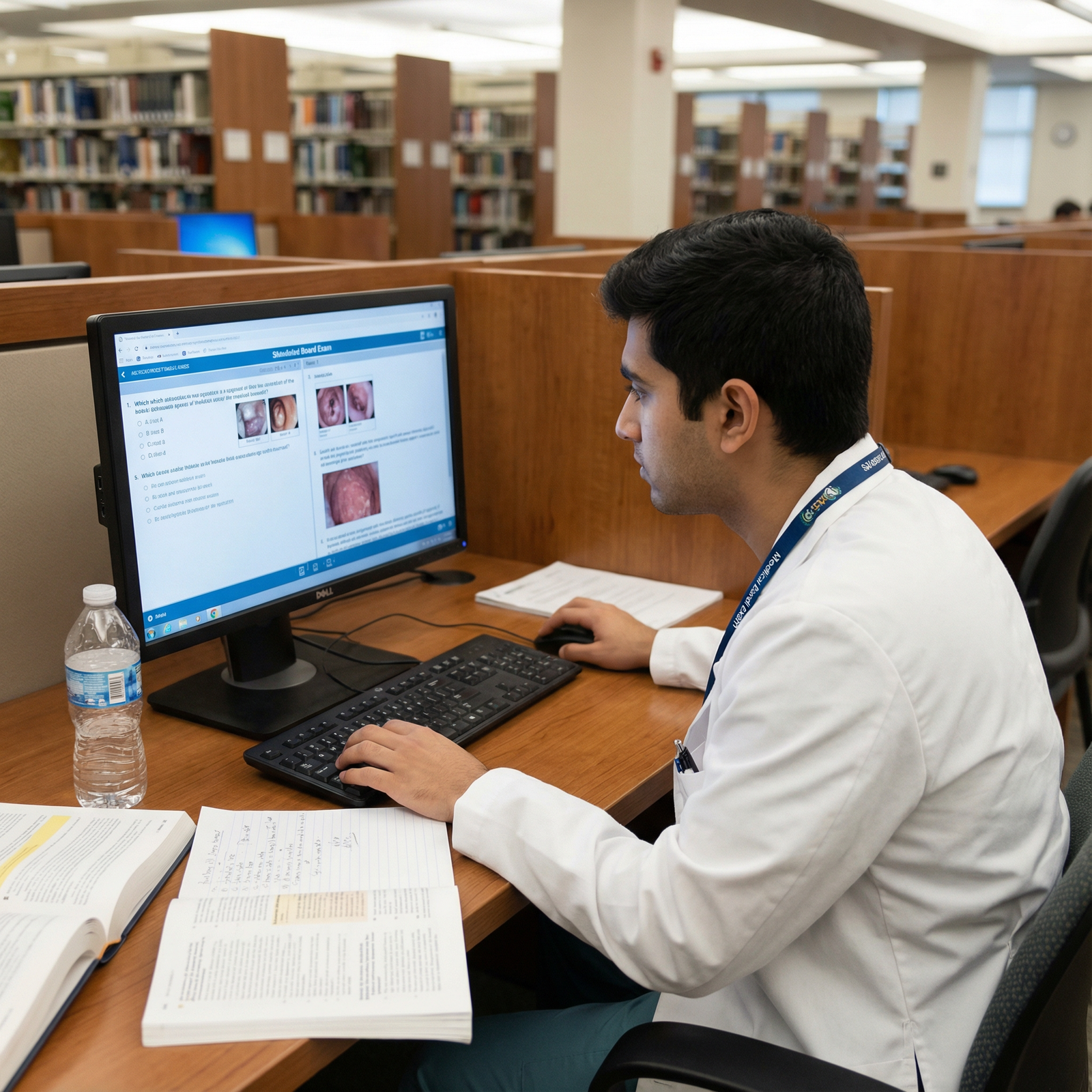 Medical student taking a simulated board exam on a computer - Board Exam Preparation for Top Review Books for Medical Board E