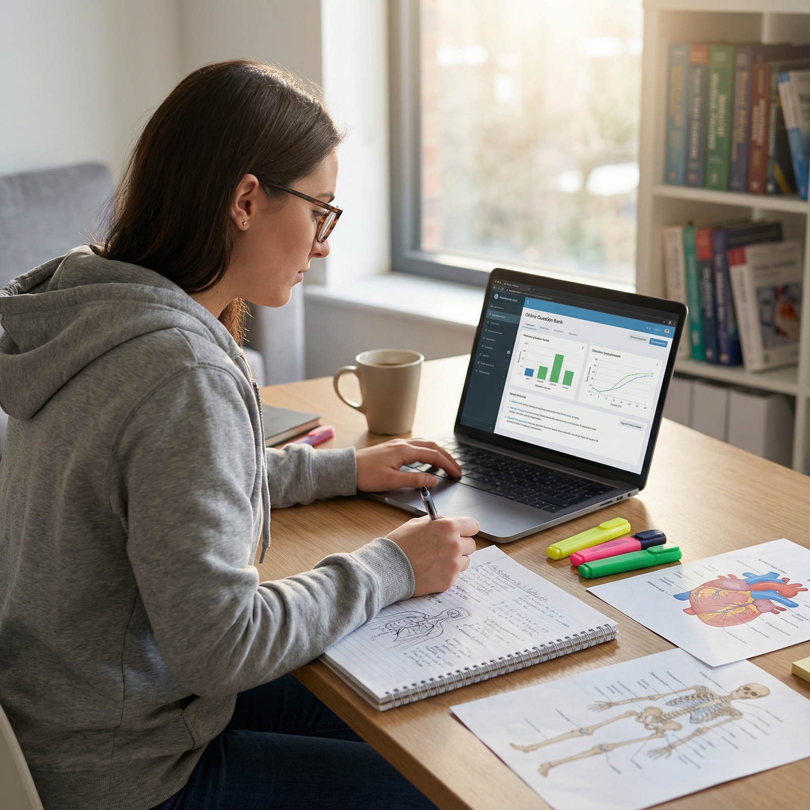 Medical student reviewing Q-bank explanations and taking notes - Board Exam Preparation for Maximize Board Exam Success: The