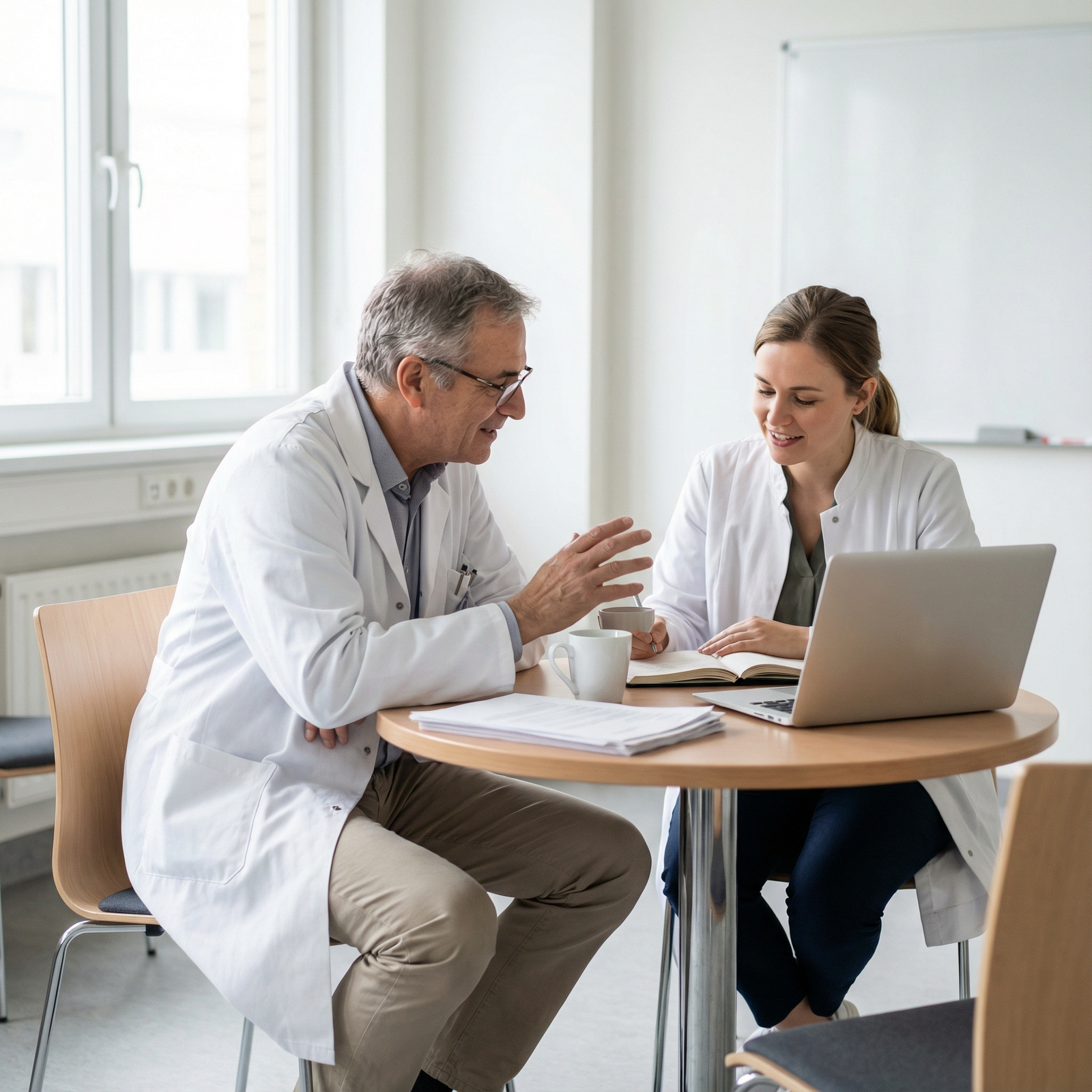 Mentor and mentee medical professionals in discussion - Medical School for Mastering Relationship Building in Medical School