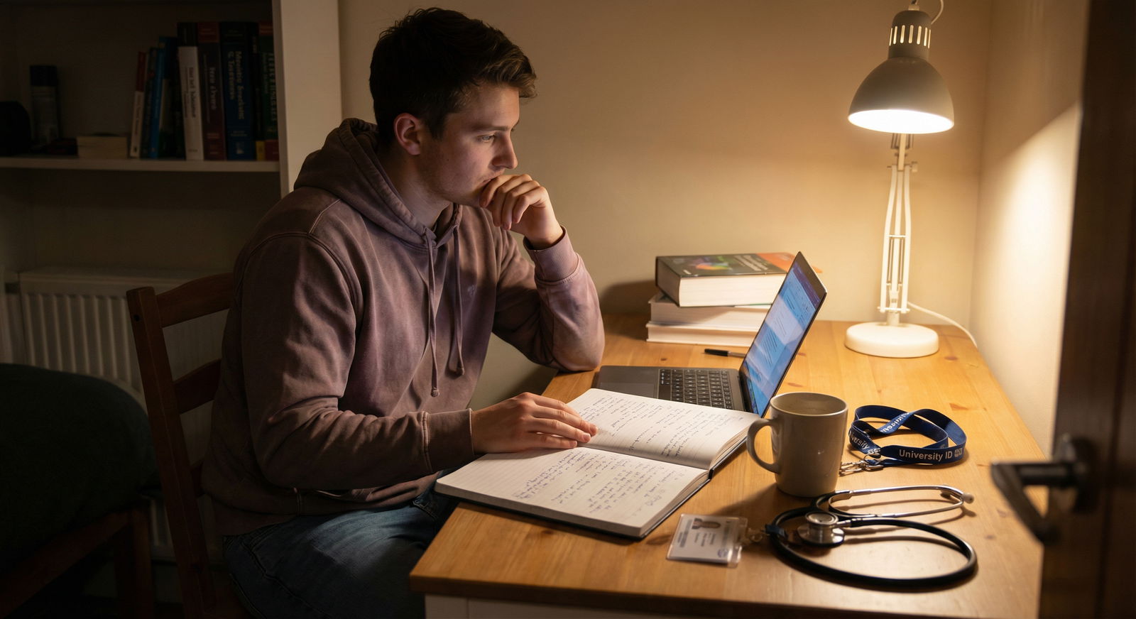 Medical student reflecting and reviewing feedback after a clinical day - Clerkship Management for Mastering Clerkship Managem