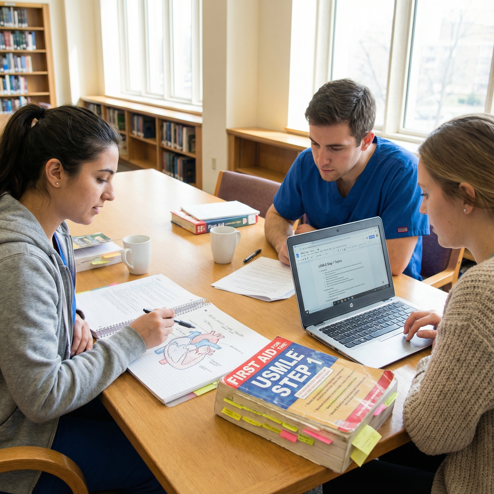 Medical students reviewing USMLE Step 1 notes together - USMLE Step 1 for Mastering USMLE Step 1: Strategies for an Effective