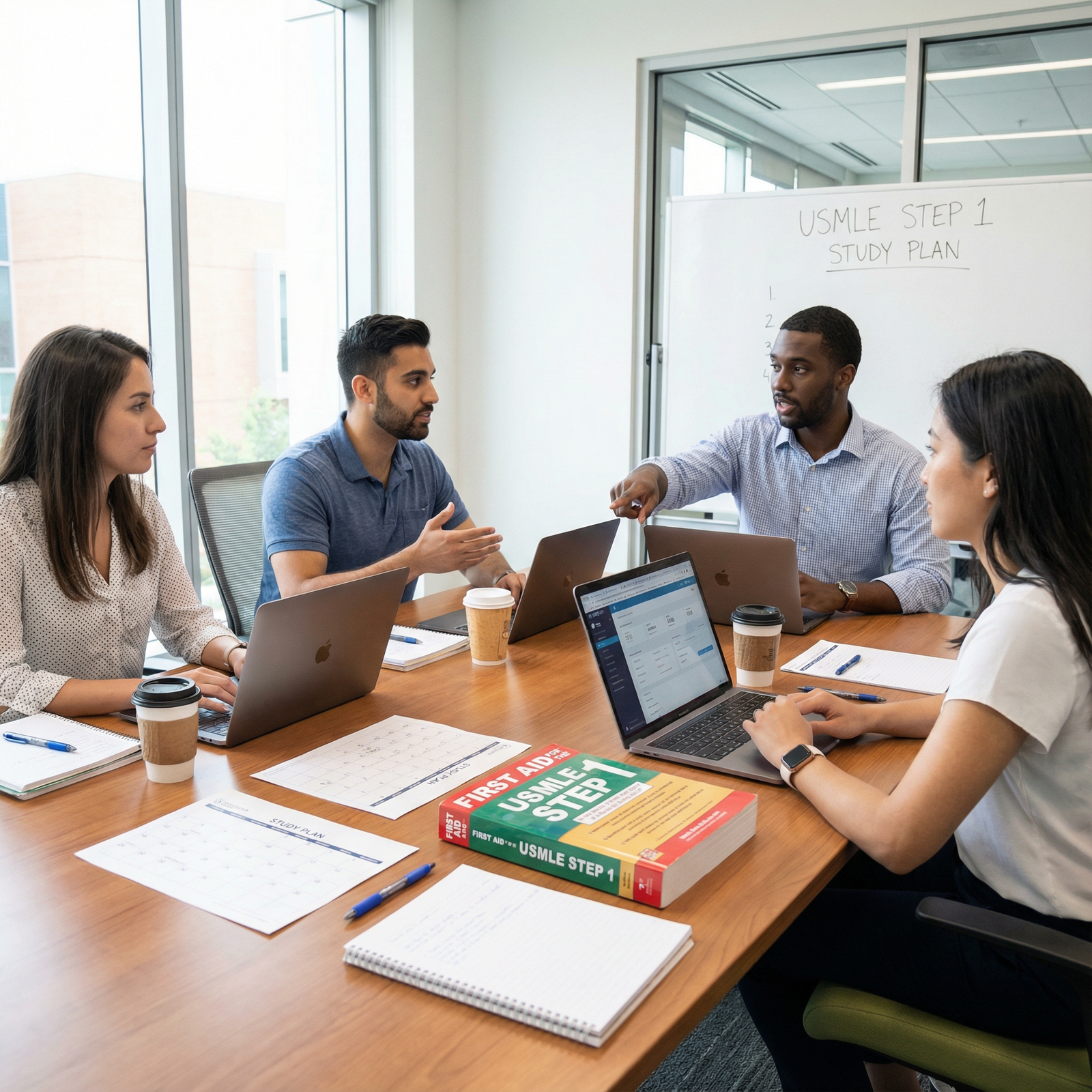 Group of medical students discussing USMLE Step 1 preparation strategies - USMLE Step 1 for Avoid These 5 Mistakes for USMLE