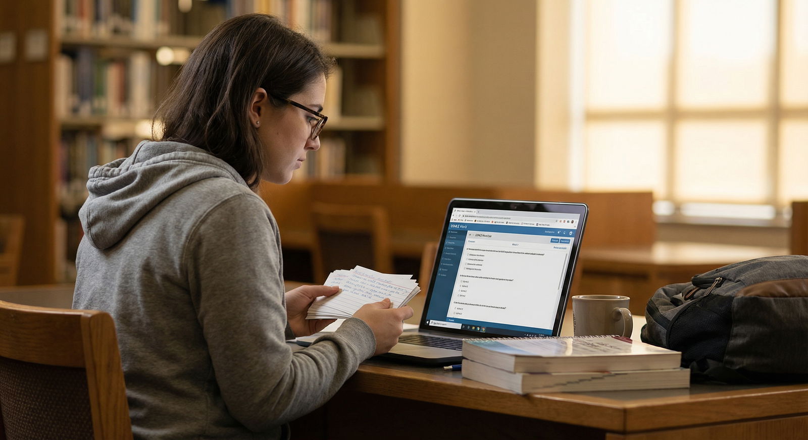Medical student reviewing flashcards before USMLE exam - USMLE Step 1 for Master USMLE Step 1: Crafting High-Yield Flashcards