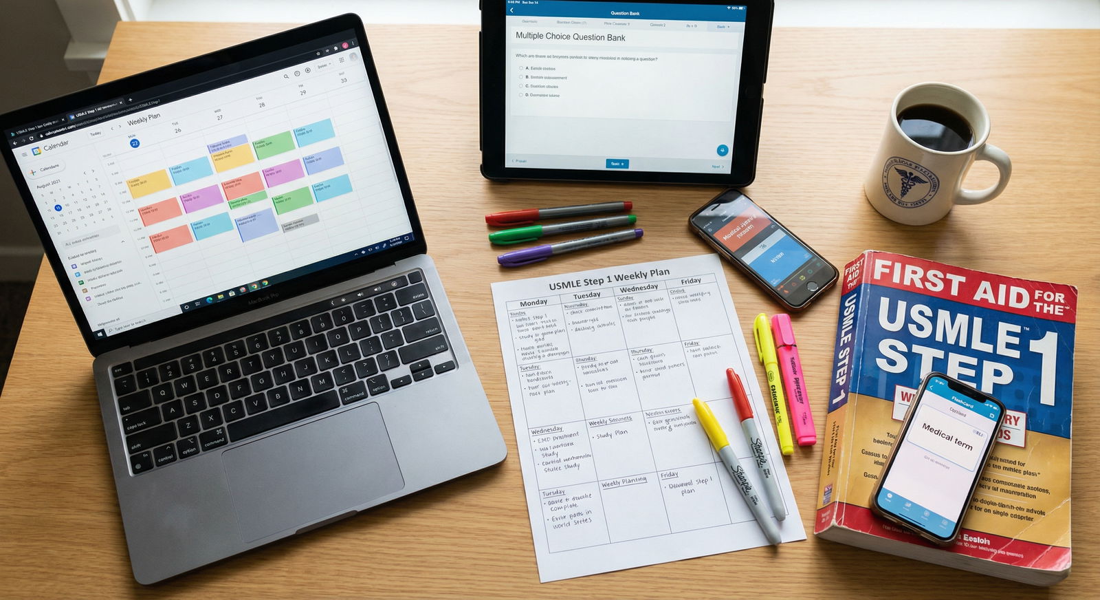 USMLE Step 1 study schedule planning on laptop and paper - USMLE Step 1 for Unlocking USMLE Step 1 Success: Proven Strategies