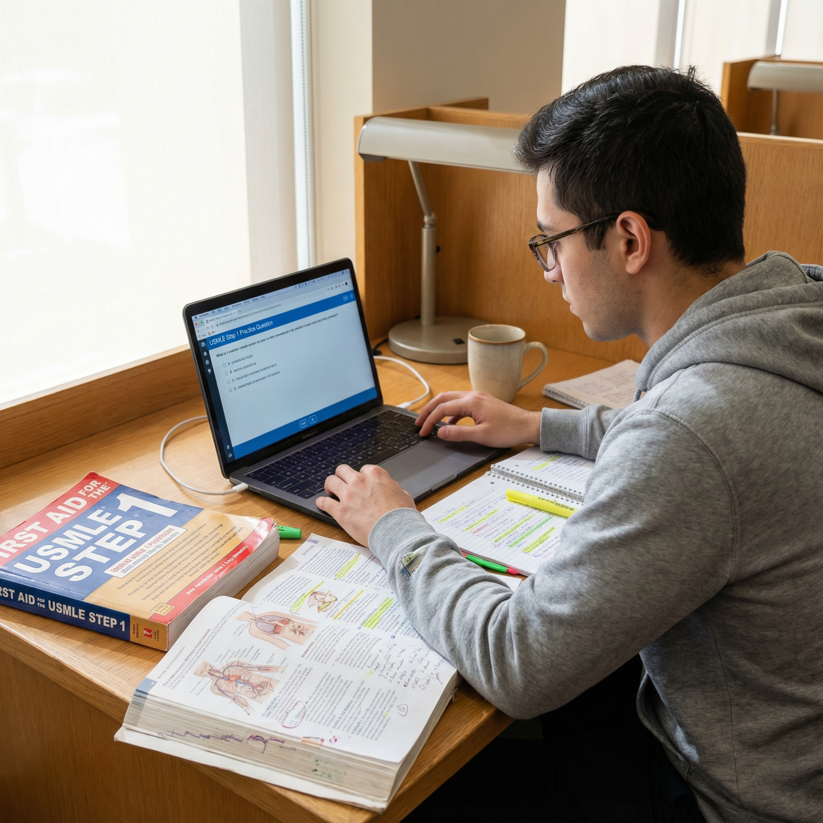 Medical student completing UWorld question bank on laptop Medical student completing UWorld question bank on laptop - USMLE Step 1 for Unlock Your Success: Top 10 USMLE Step 1 Study R