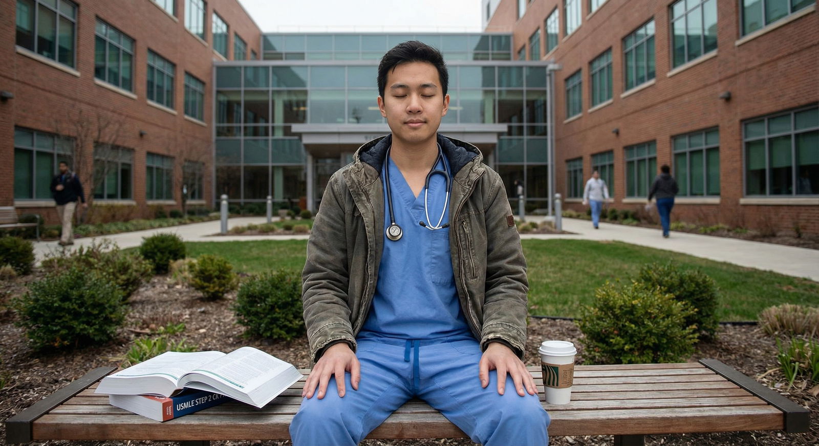 Medical student managing exam stress with mindfulness techniques - USMLE Step 2 CK for Mastering USMLE Step 2 CK: Essential S
