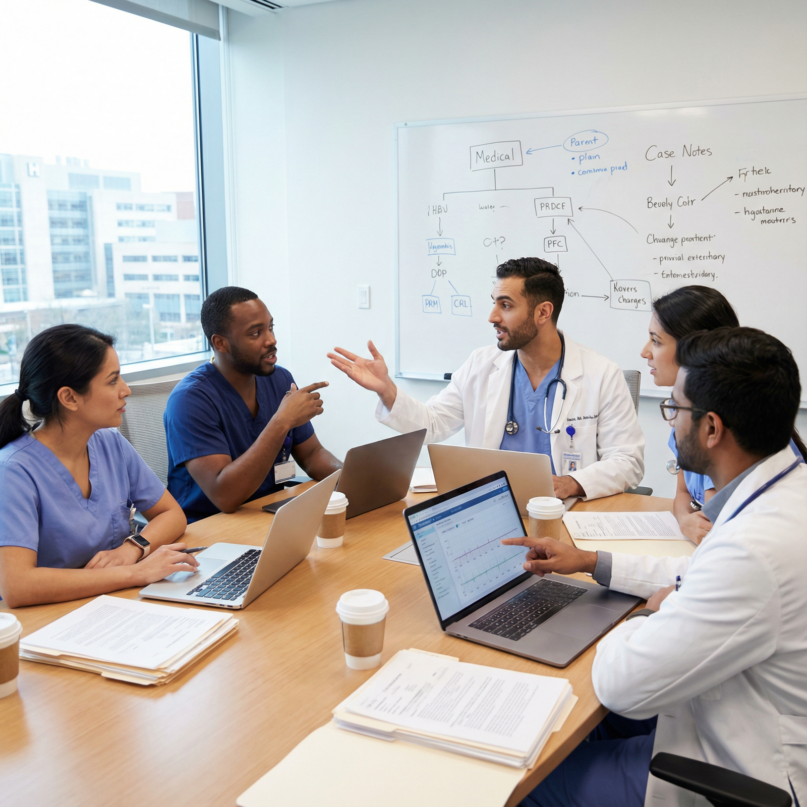 Medical residents reviewing clinical cases and exam strategies Medical residents reviewing clinical cases and exam strategies - USMLE Step 3 for Mastering USMLE Step 3 Clinical Cases: Esse